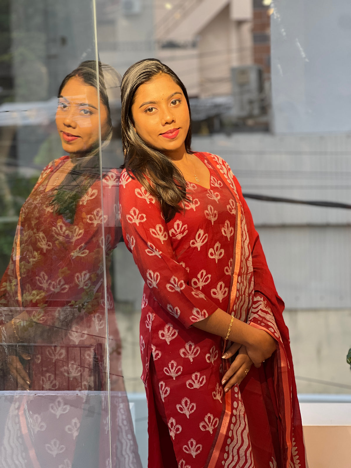 Batik Printed Semi Tussar Kurta Set  | SLM235