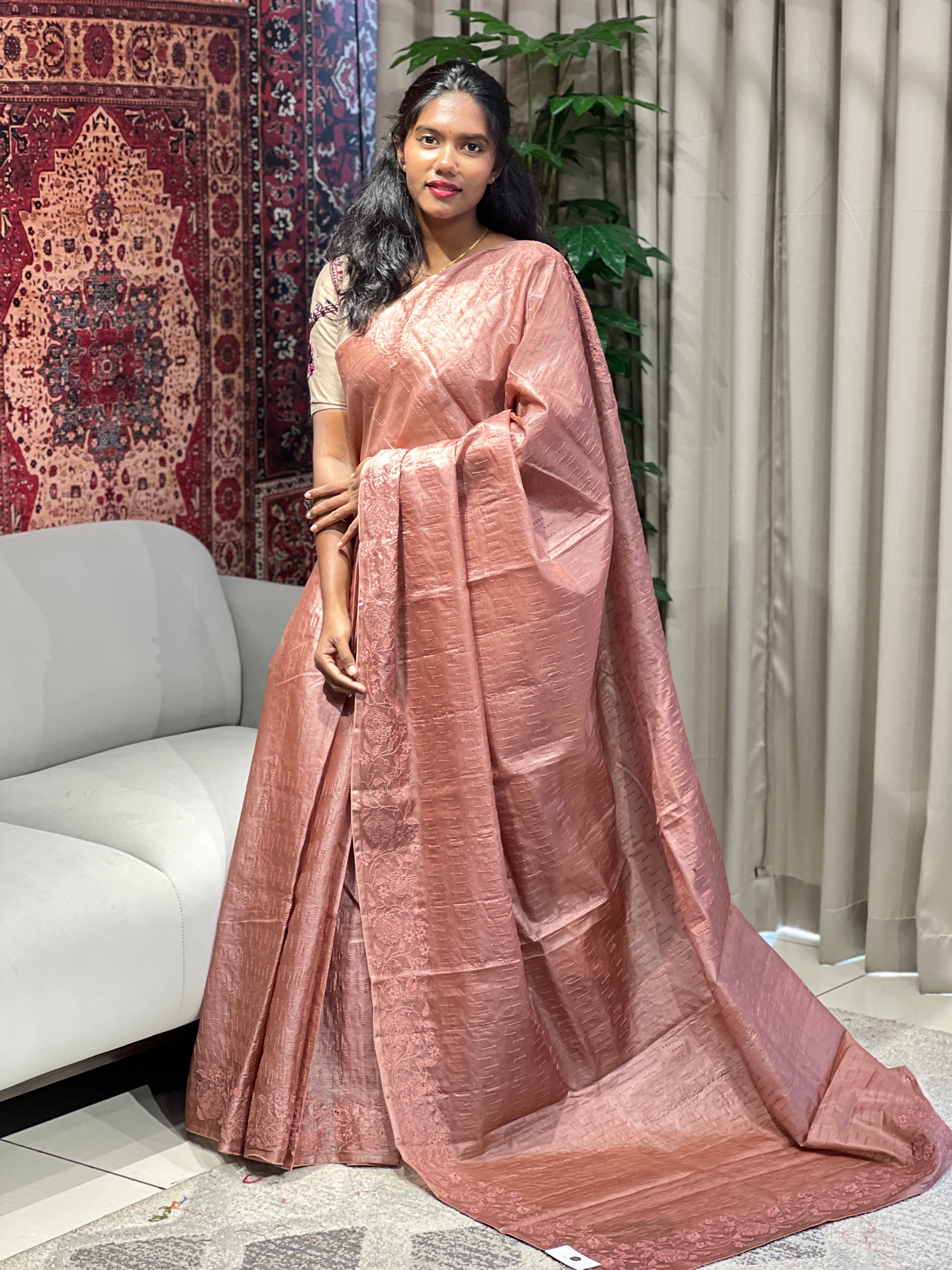 Schiffli Patterned Tussar Saree | YNG629