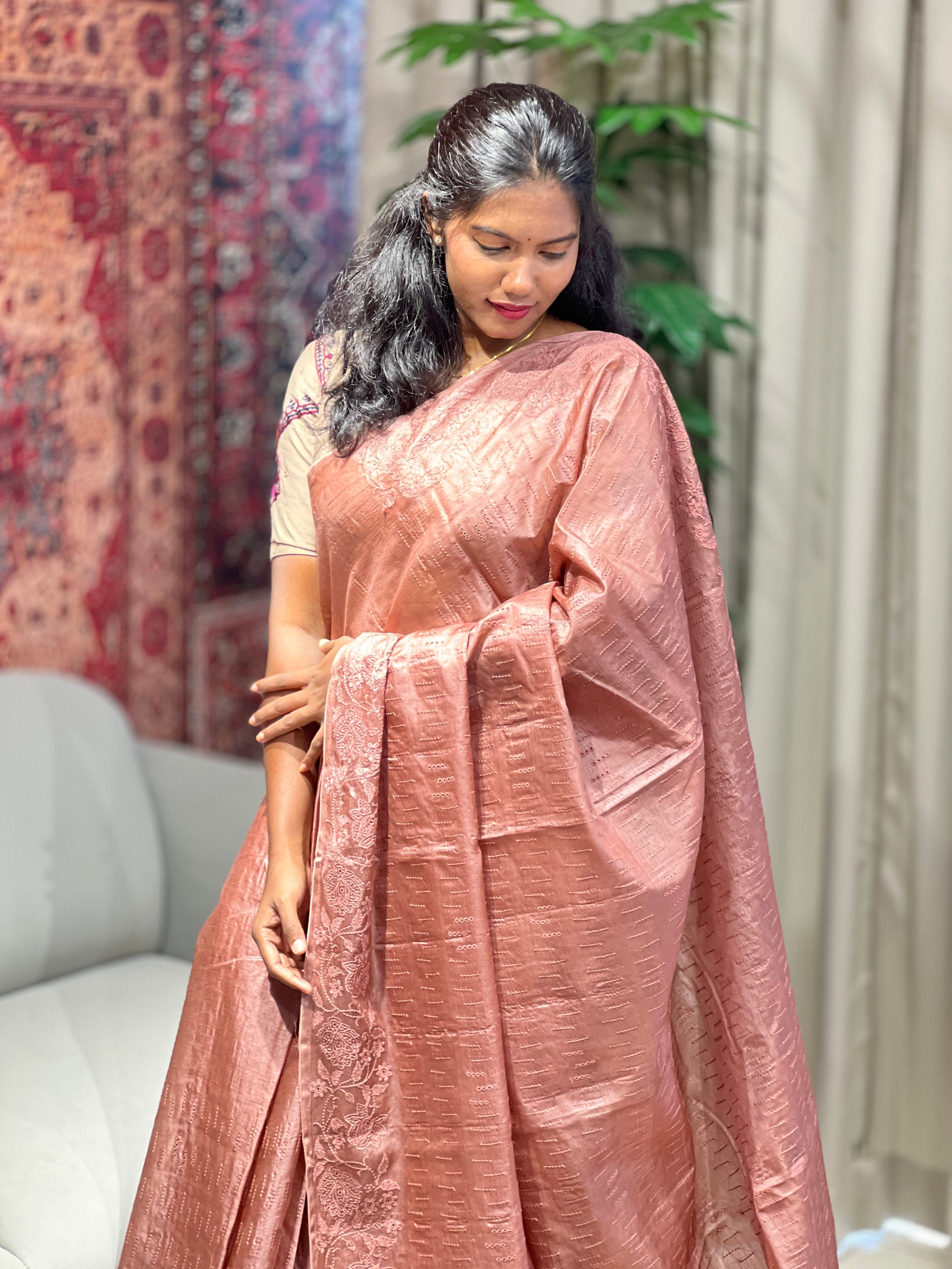 Schiffli Patterned Tussar Saree | YNG629