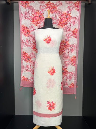 Floral Printed Pure Linen Salwar Set | HE145