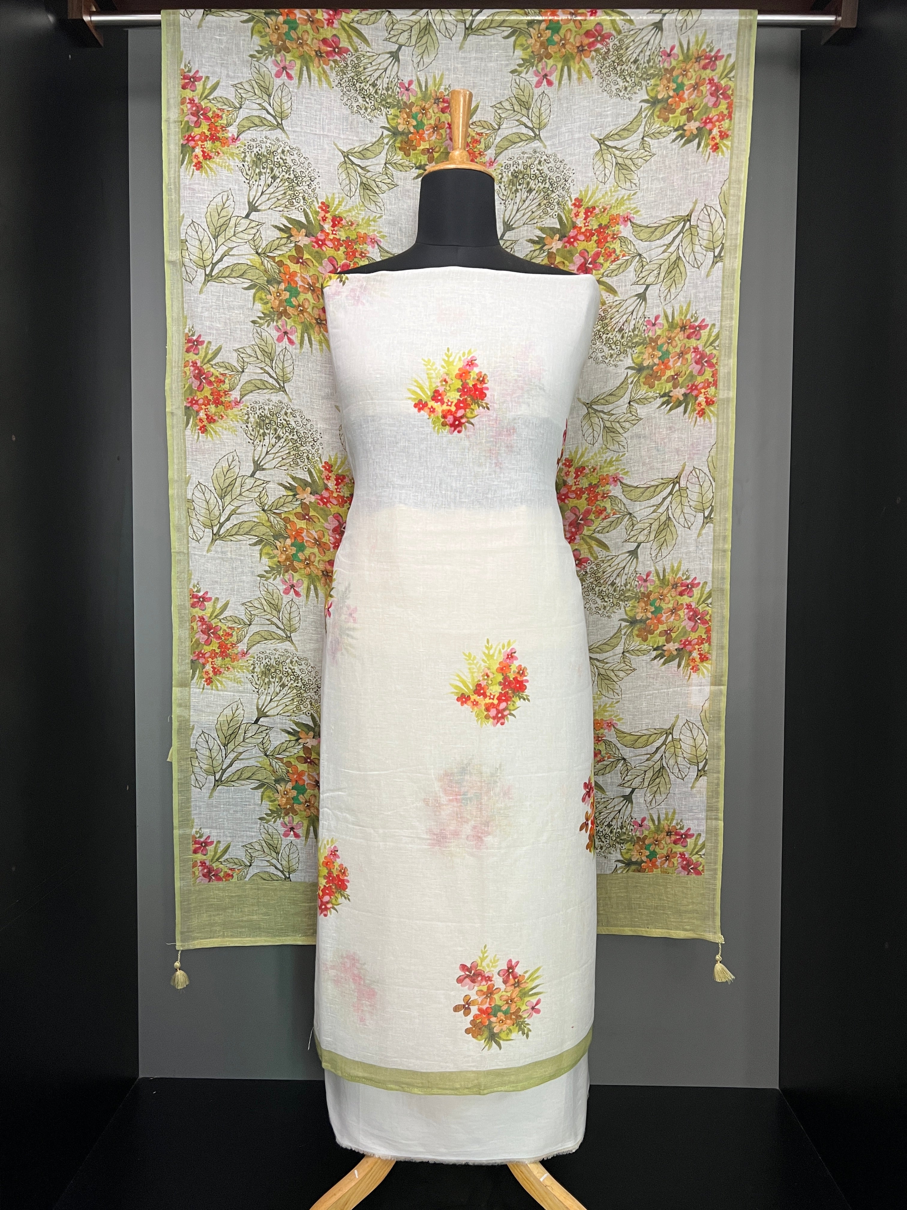 Floral Printed Pure Linen Salwar Set | HE144