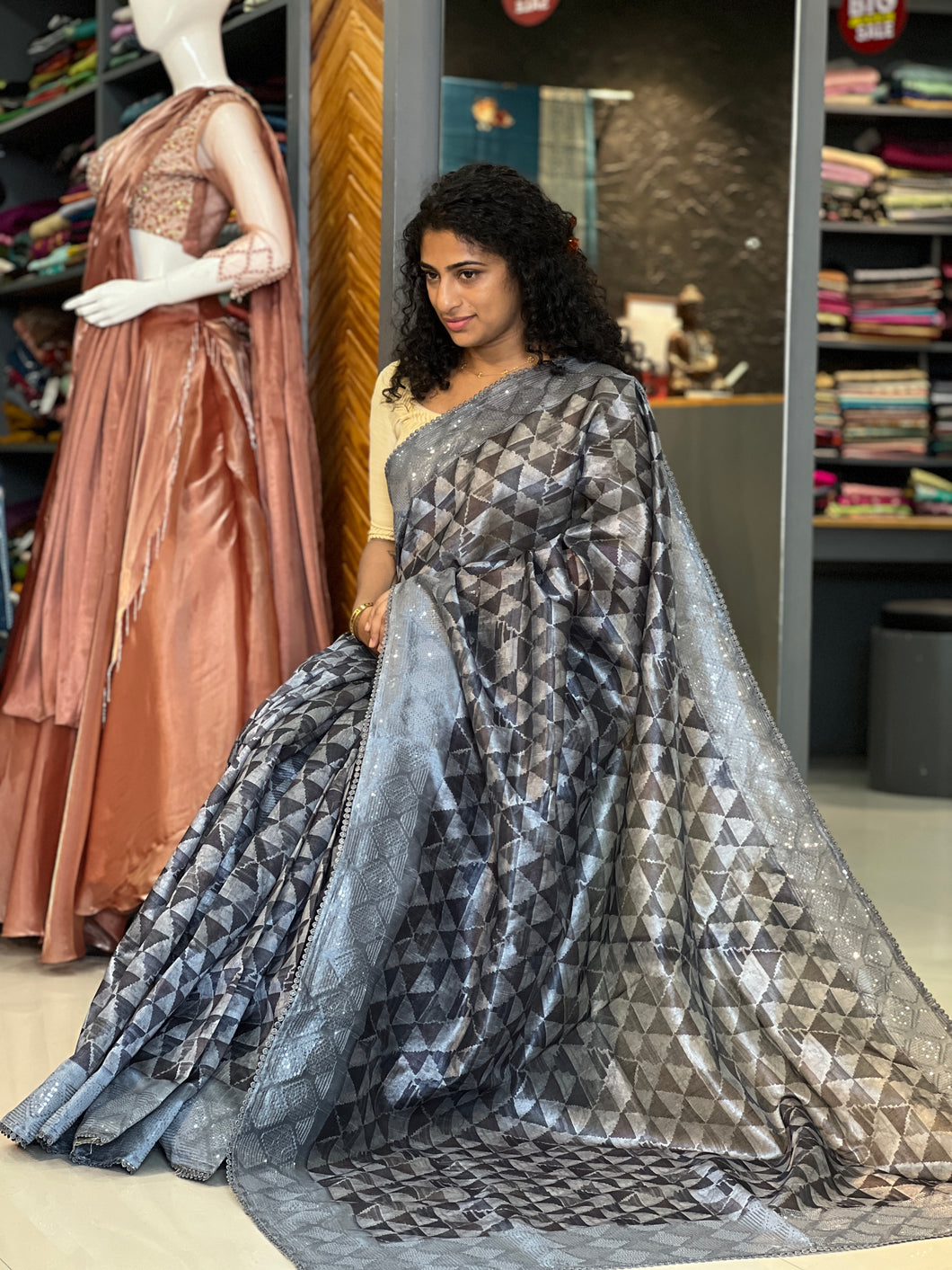 Digital Print Pattern Tussar Finish Saree | BLD219