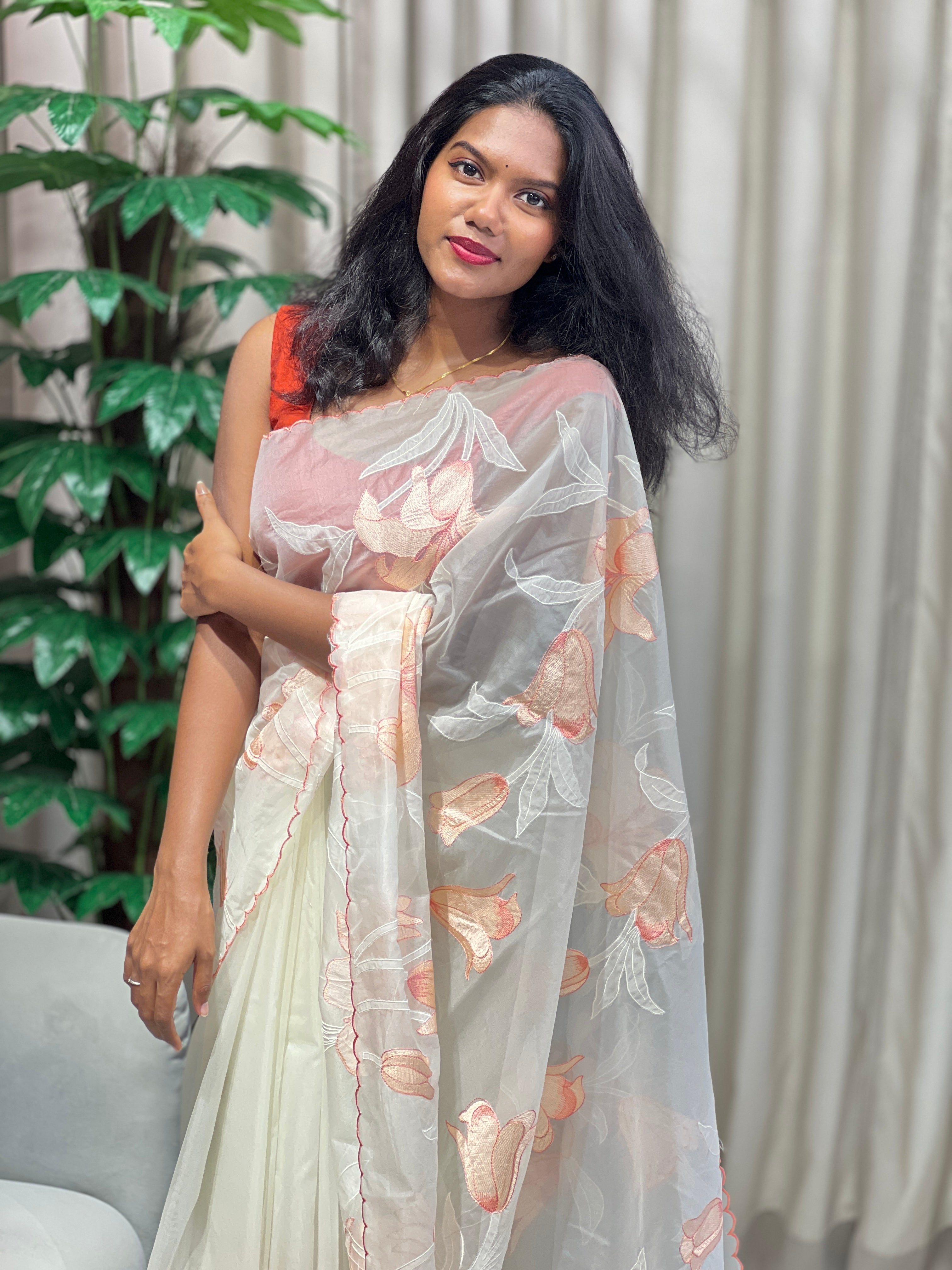 Applique Work Detailed Organza Saree | MM349