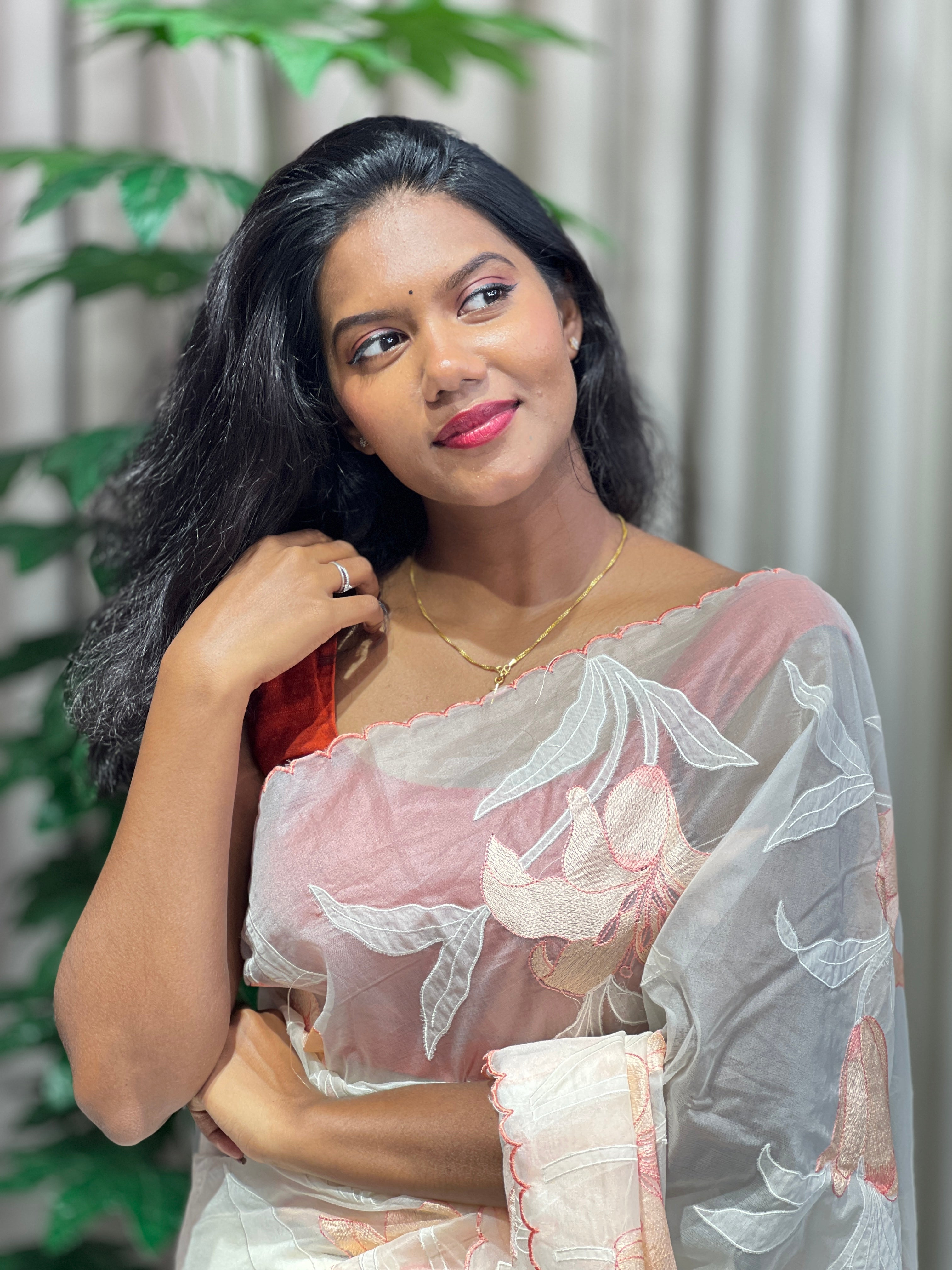 Applique Work Detailed Organza Saree | MM349