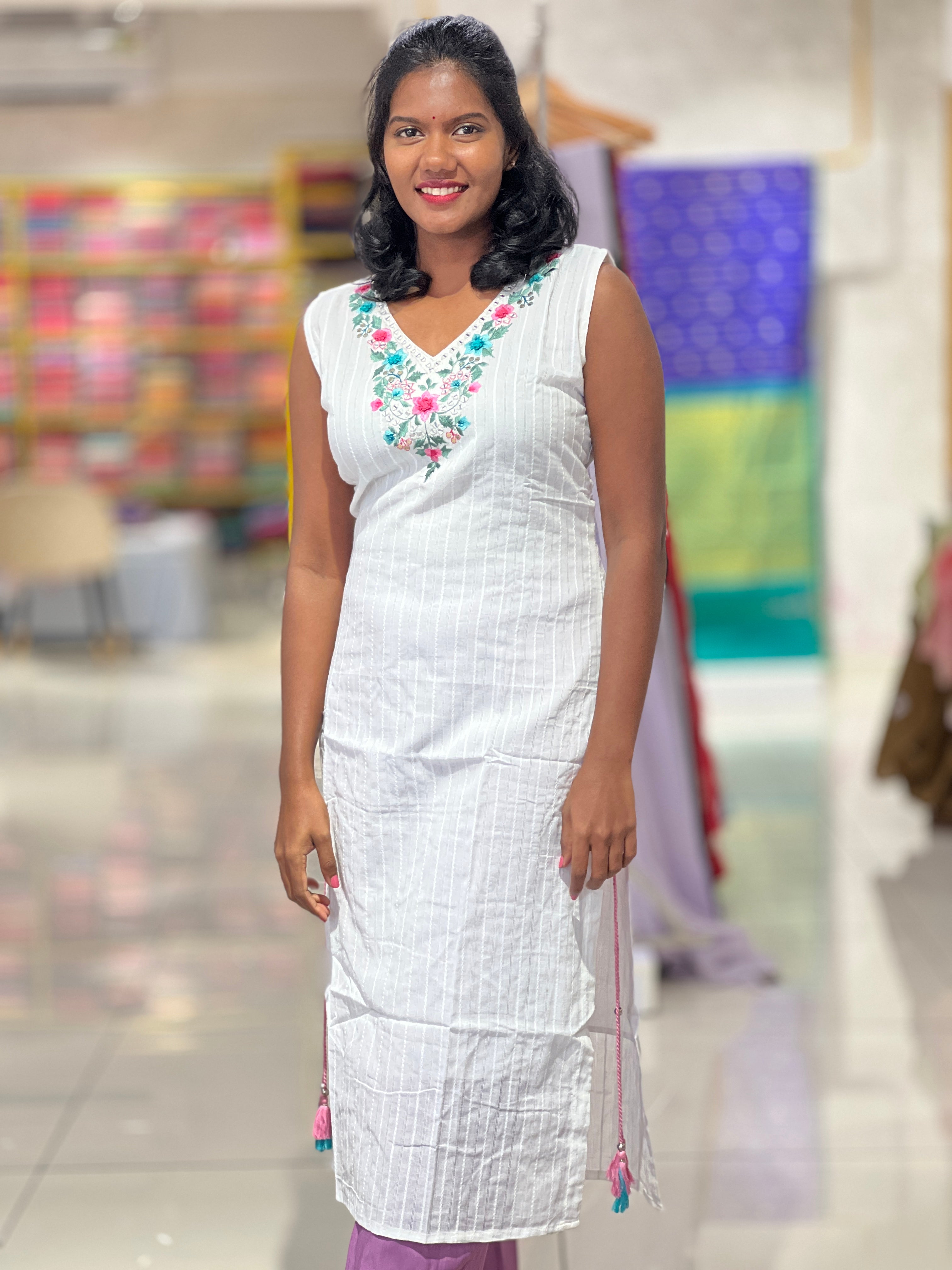 Floral Thread Embroidered Cotton Kurta | YOC114