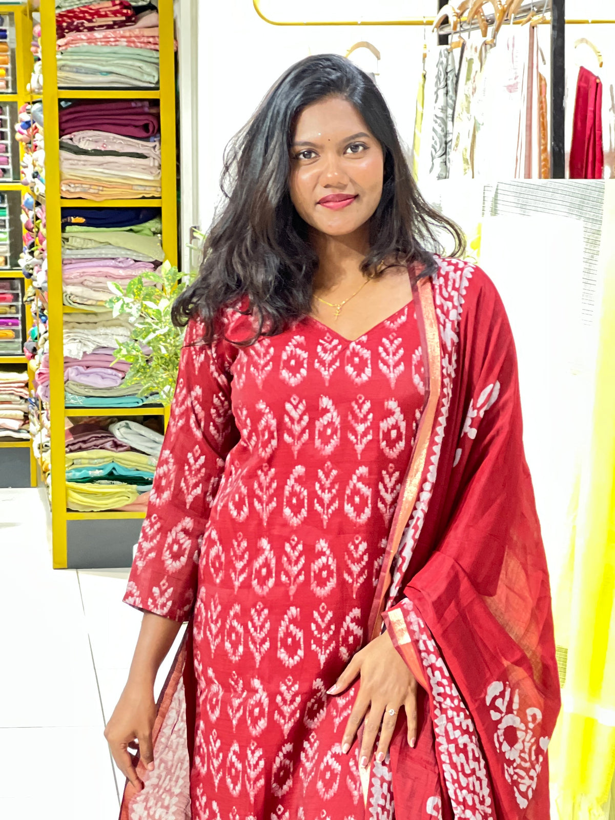 Batik Printed Semi Tussar Kurta Set  | SLM237