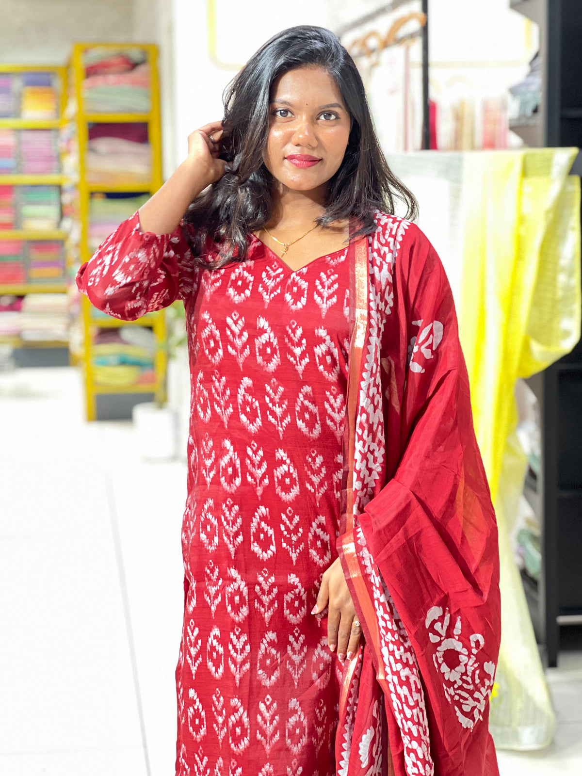 Batik Printed Semi Tussar Kurta Set  | SLM237