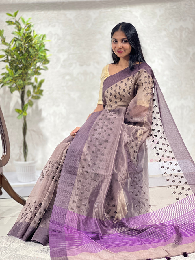 Thread Embroidered Semi Organza Saree | YNG452