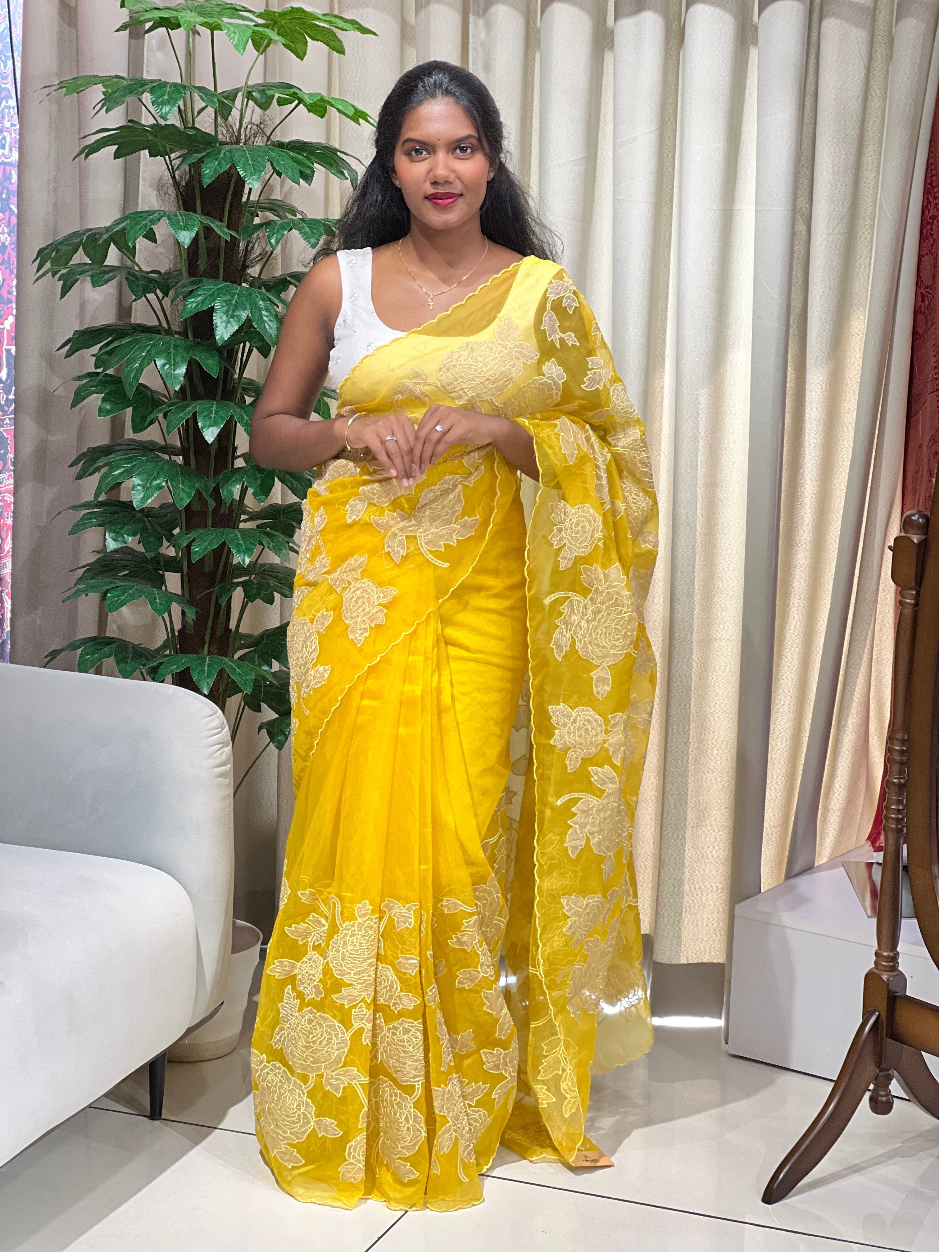 Applique Work Detailed Organza Saree | MM365