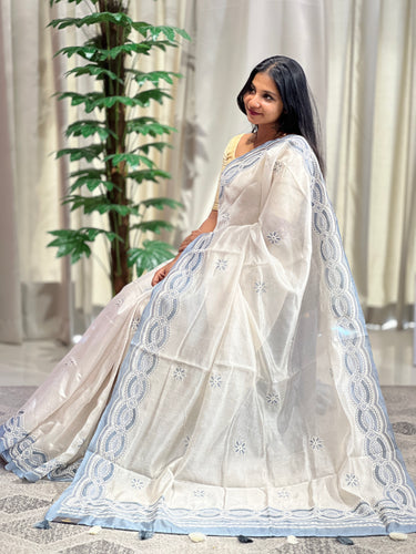 Digital Print With Embroidery Highlighted Organza Saree | BLD1107