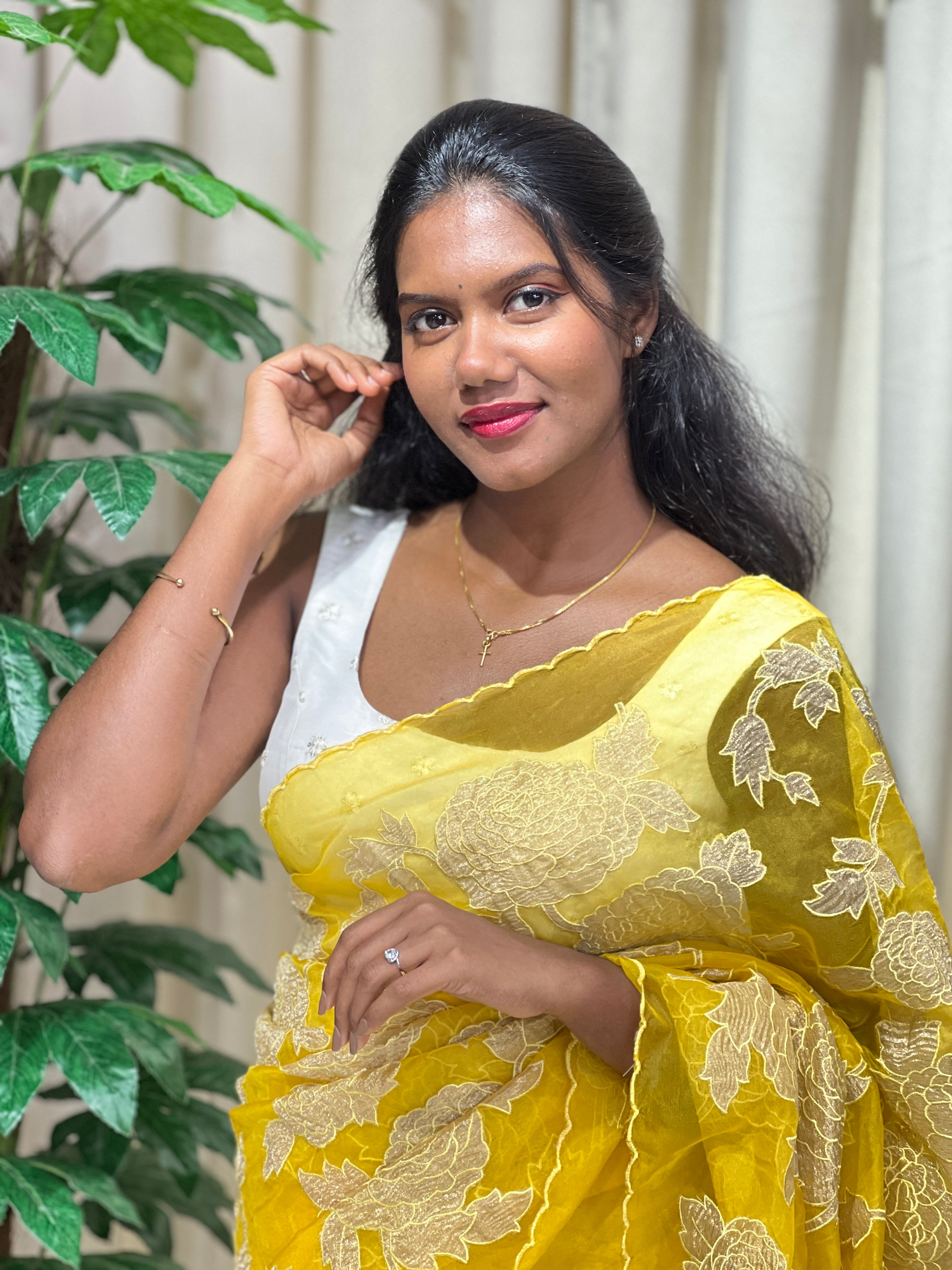 Applique Work Detailed Organza Saree | MM365