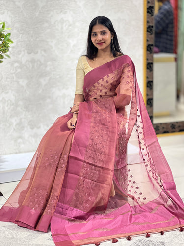 Thread Embroidered Semi Organza Saree | YNG456