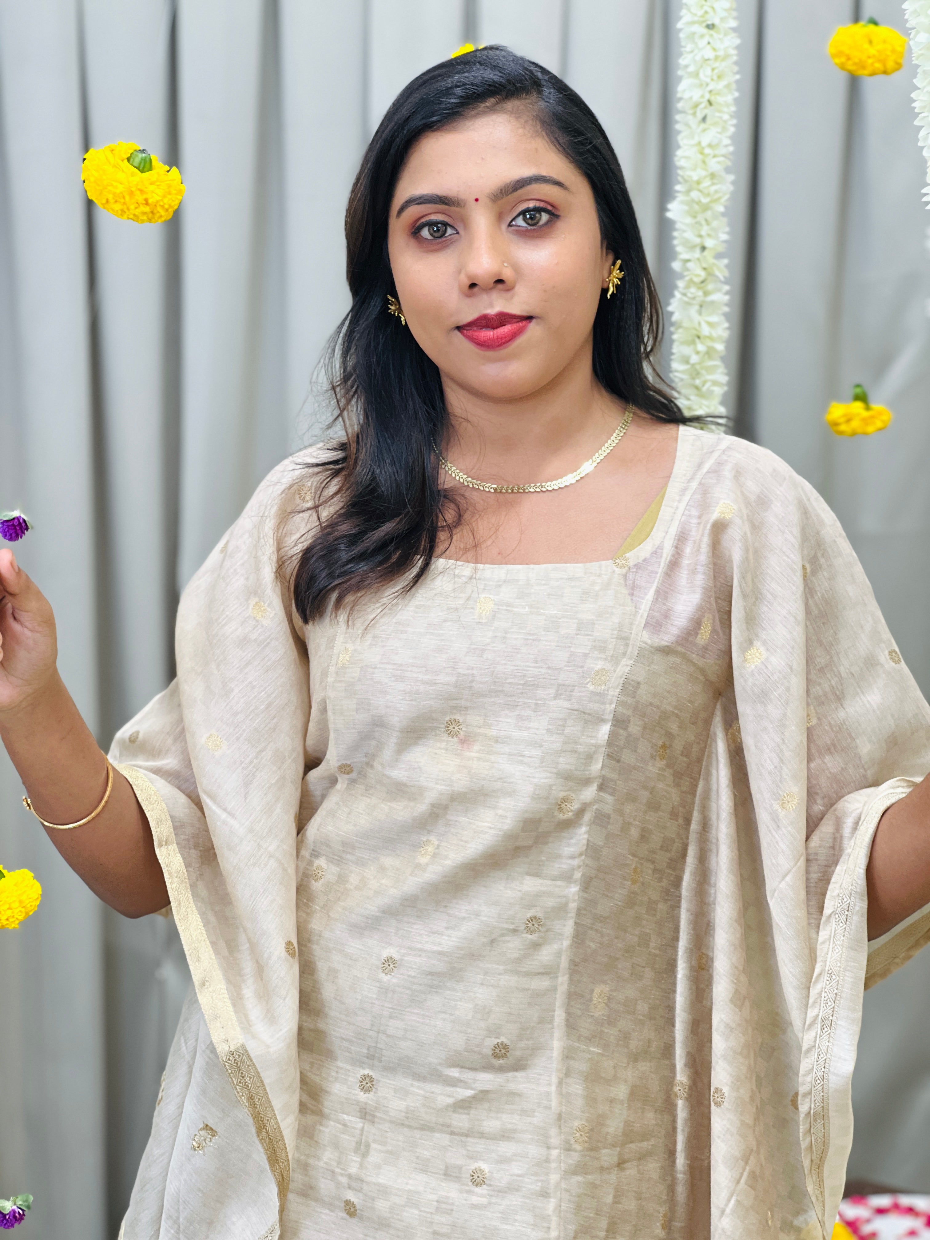 Check Woven Pattern Chanderi Kaftan (Un Stiched ) | SSN541