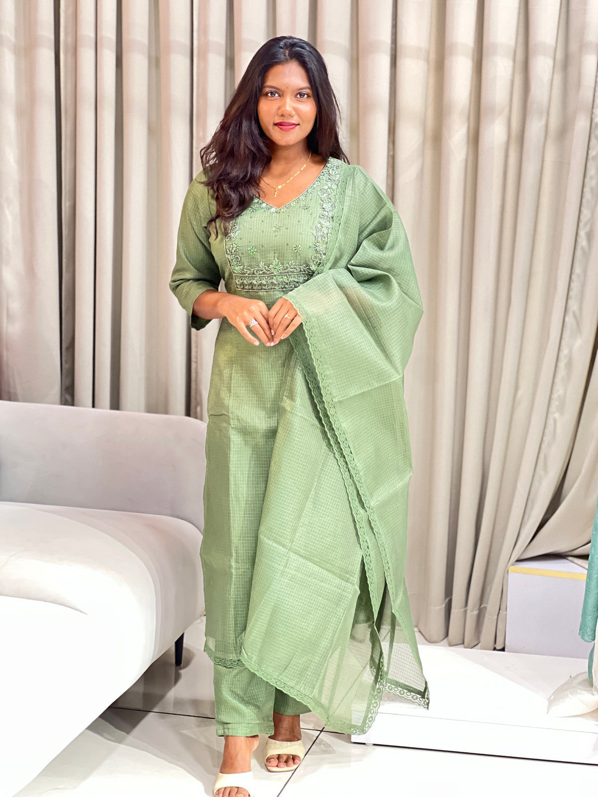 Embroidered Silky Kota Kurta Set  | SLM244