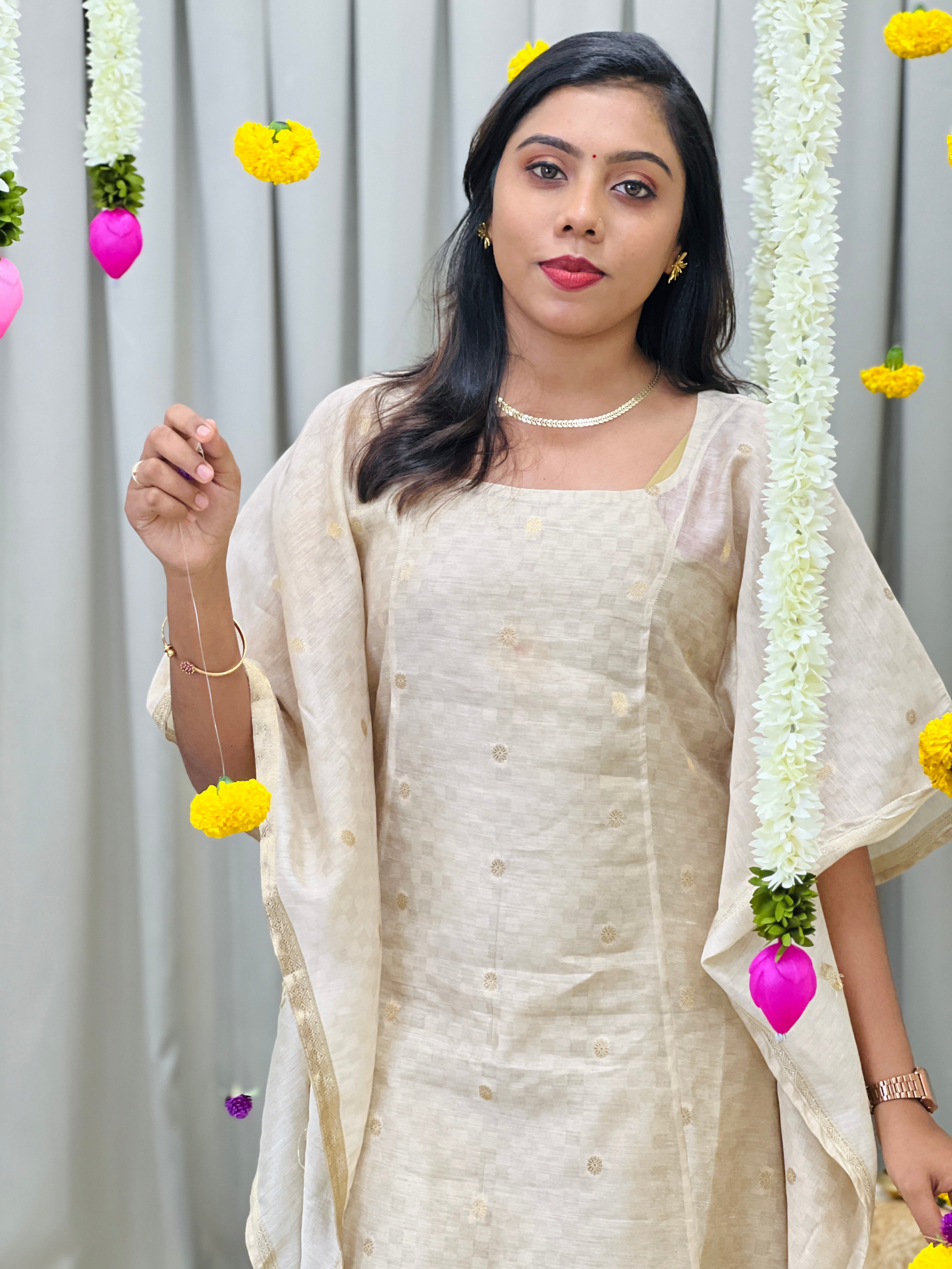 Check Woven Pattern Chanderi Kaftan (Un Stiched ) | SSN541