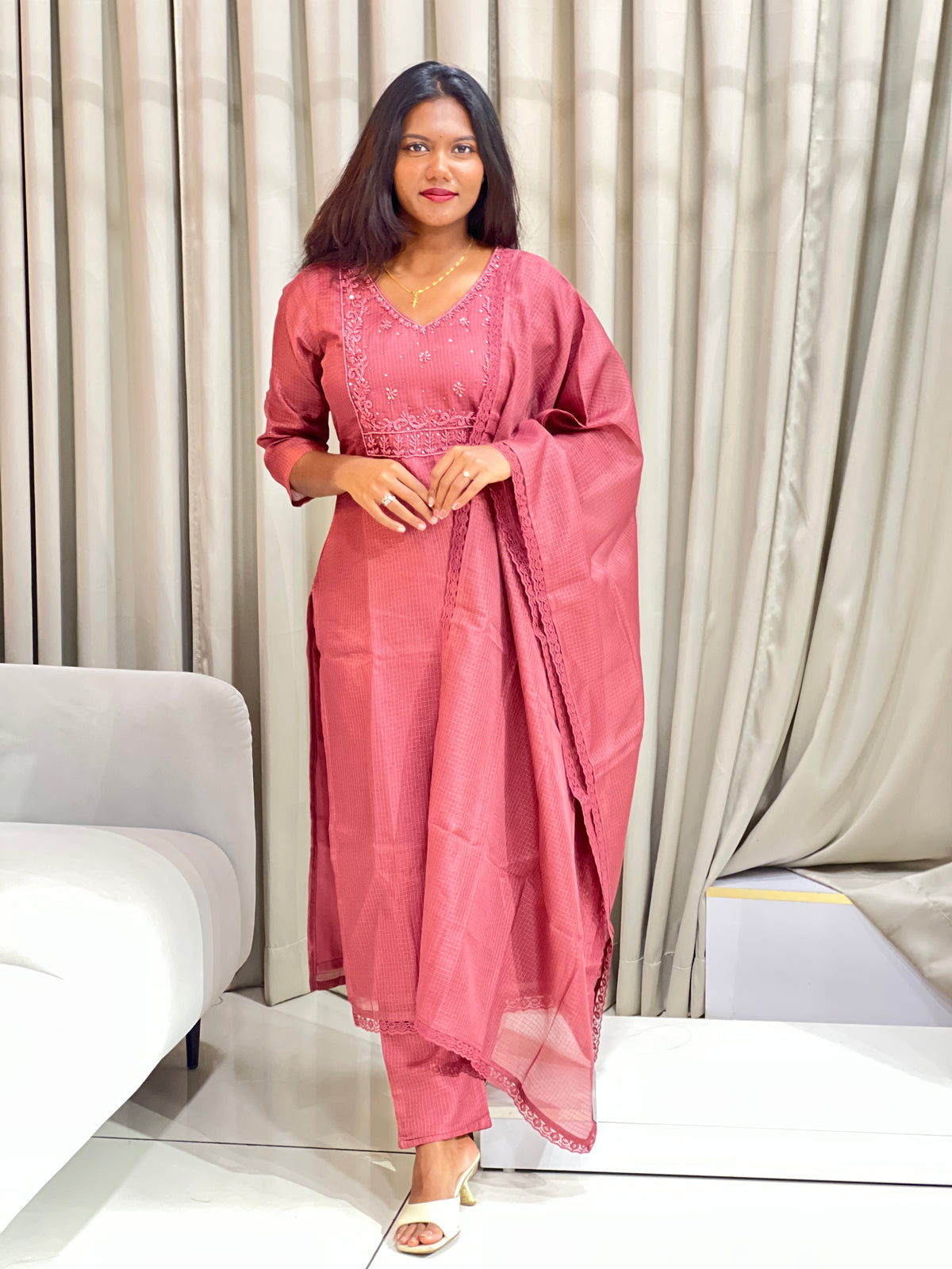 Embroidered Silky Kota Kurta Set | SLM245