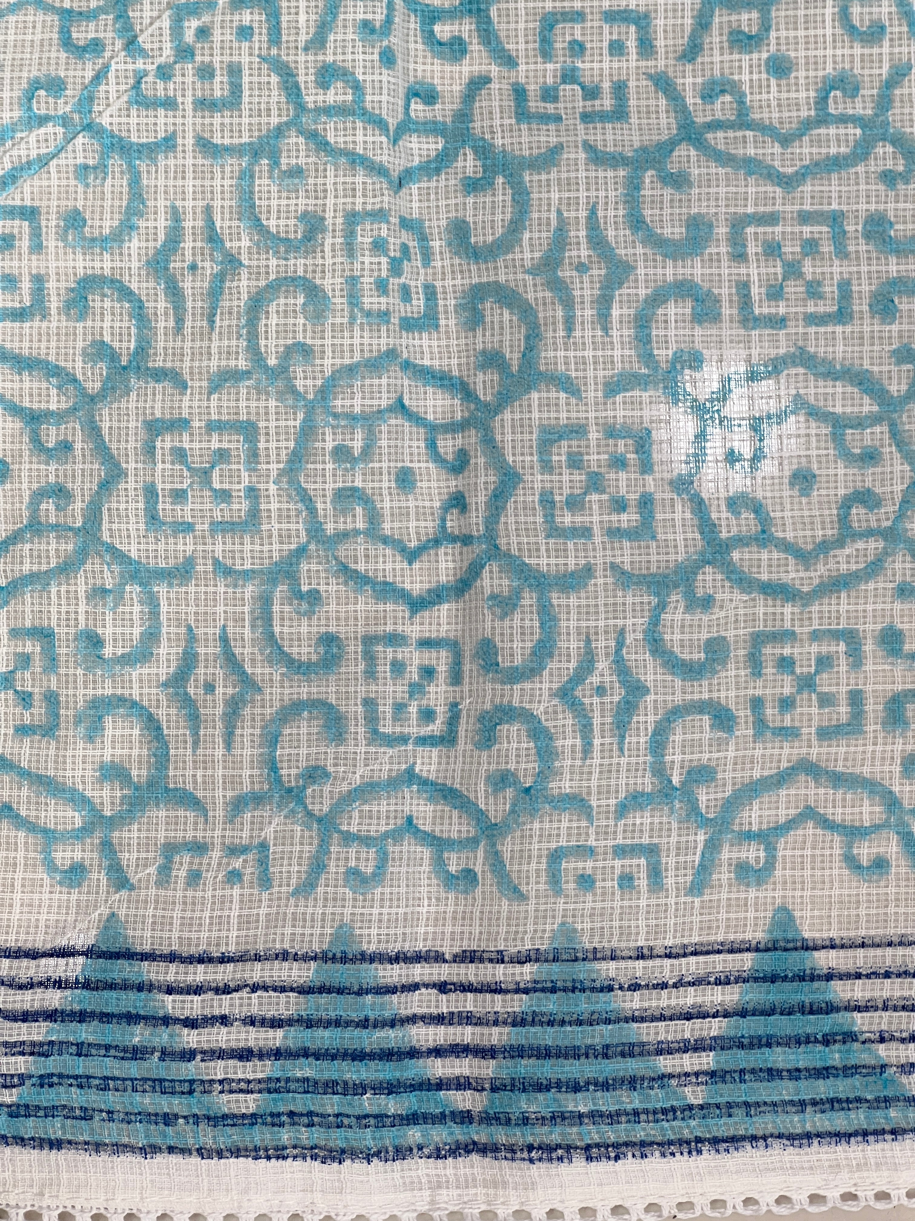 Block Printed Muga Check Organza Saree | PF1210