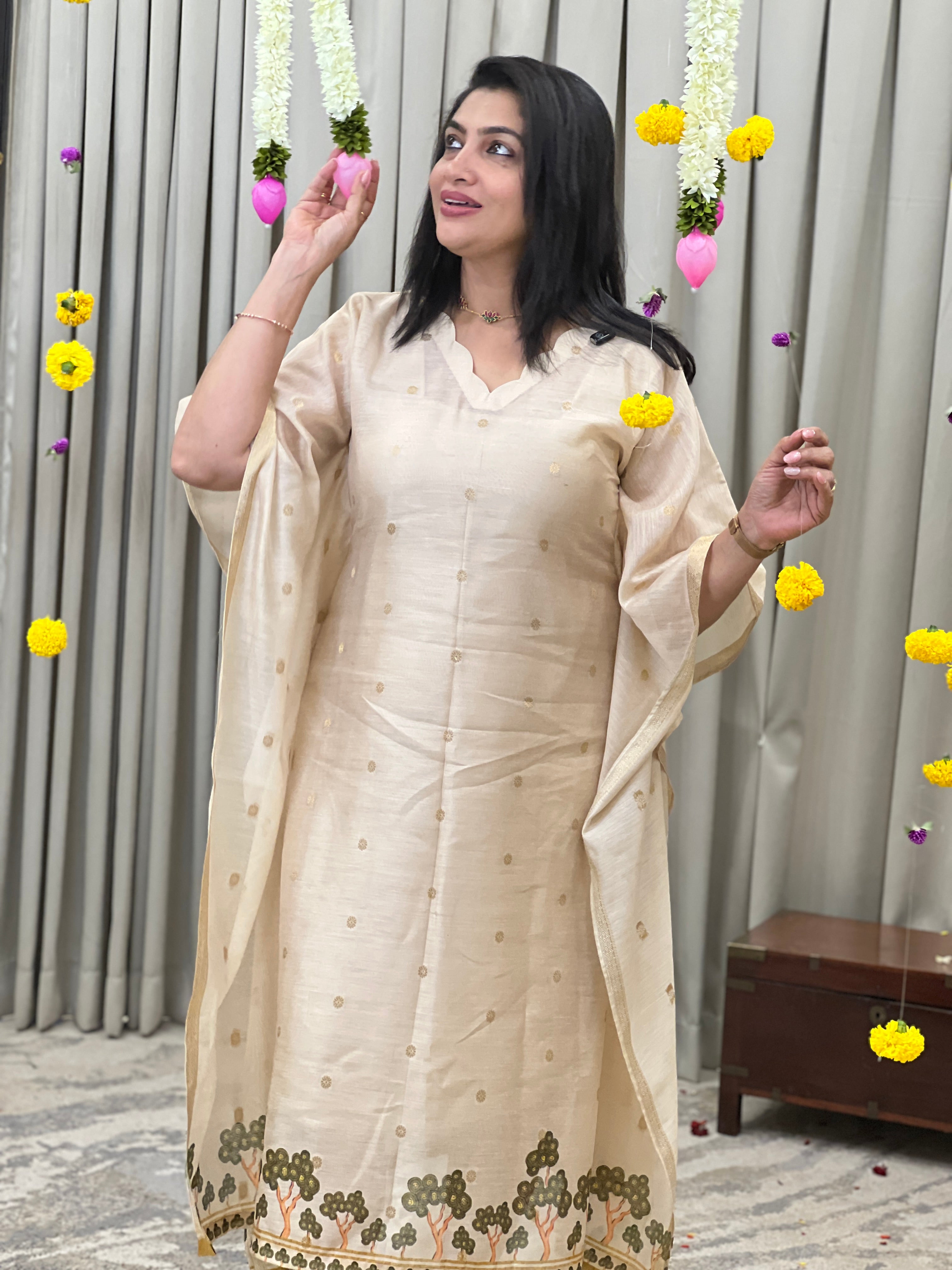 Digital Printed Chanderi Kaftan ( Un Stitched )| SSN542