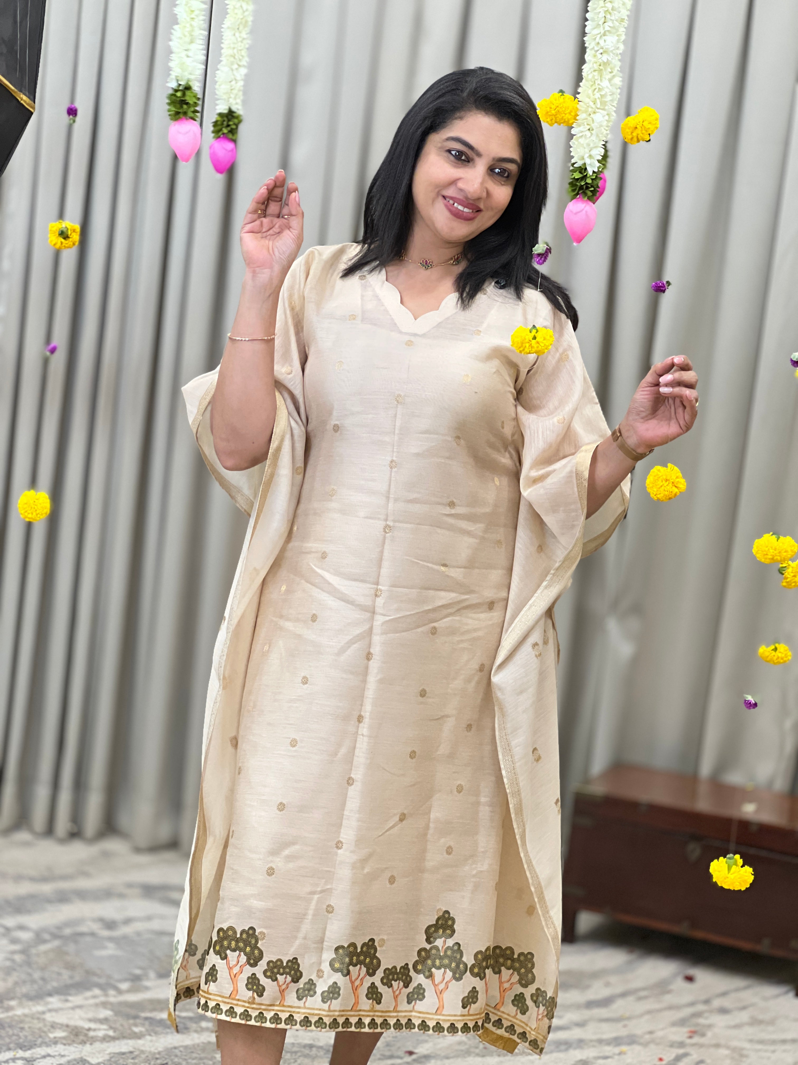 Digital Printed Chanderi Kaftan ( Un Stitched )| SSN542