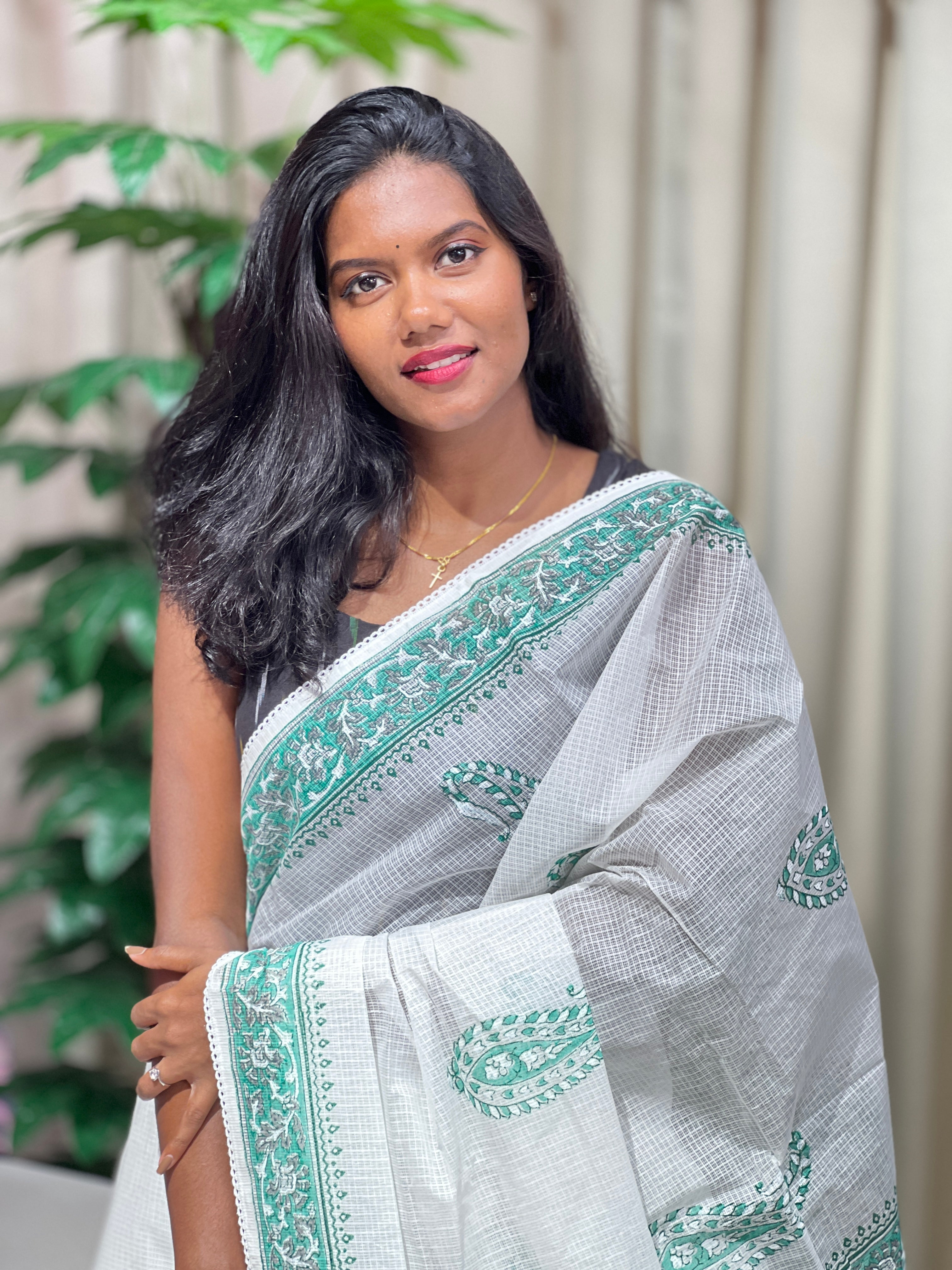 Paisley Printed Muga Check Organza Saree | PF1216