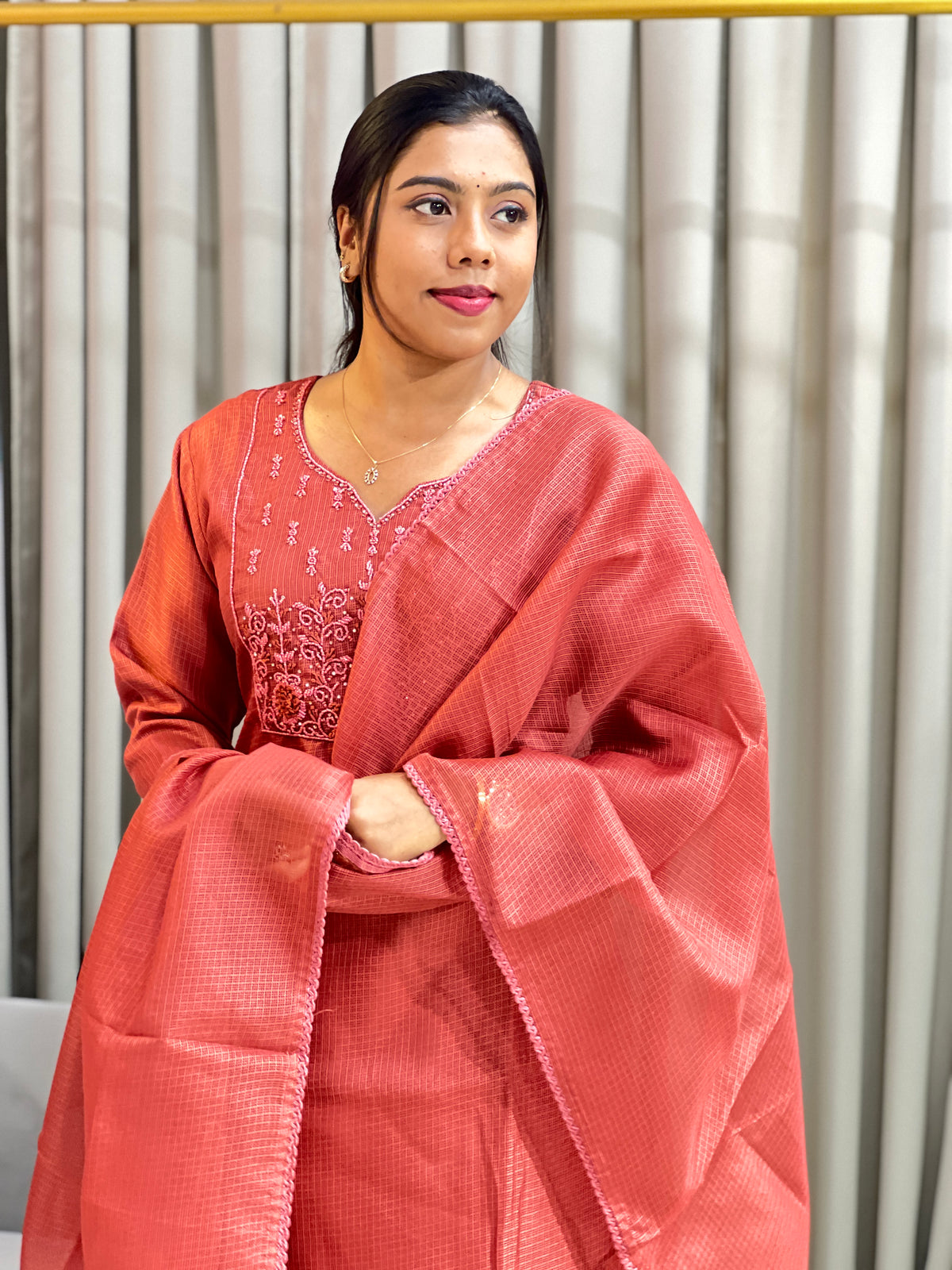 Embroidered Silky Kota Kurta Set  | SLM221