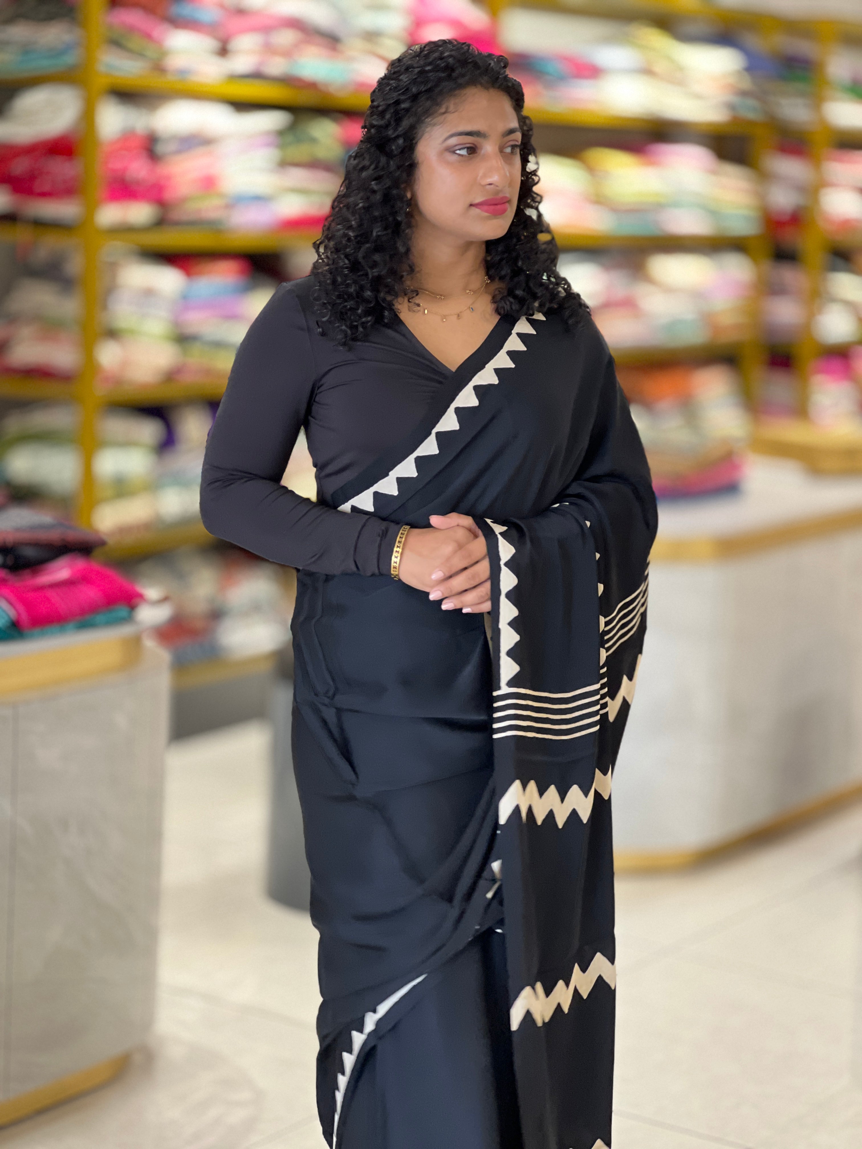 Zigzag Print Patterned Modal Silk Saree | JKL535