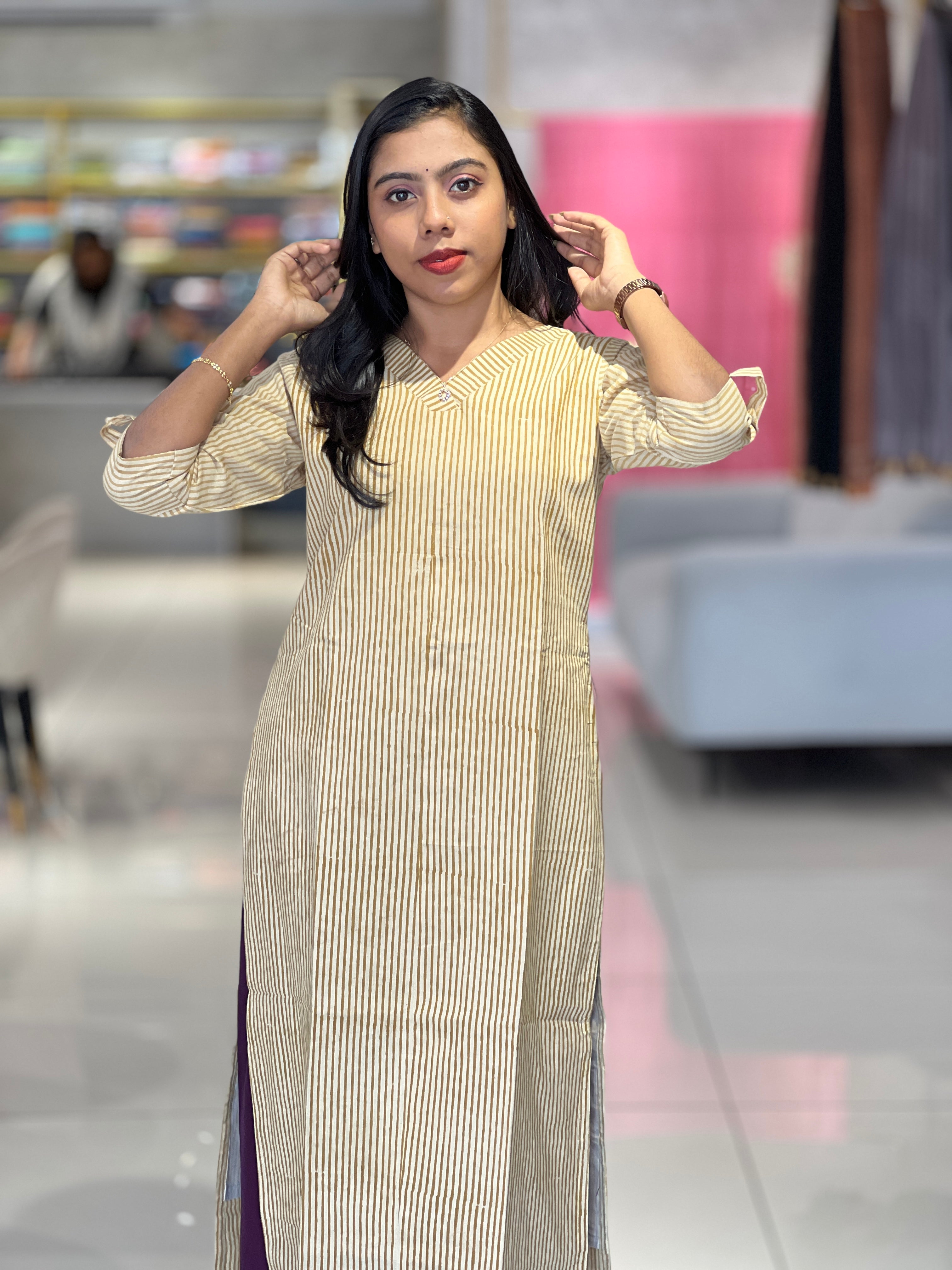 Stripe Patterned Cotton Kurta | RMLA106