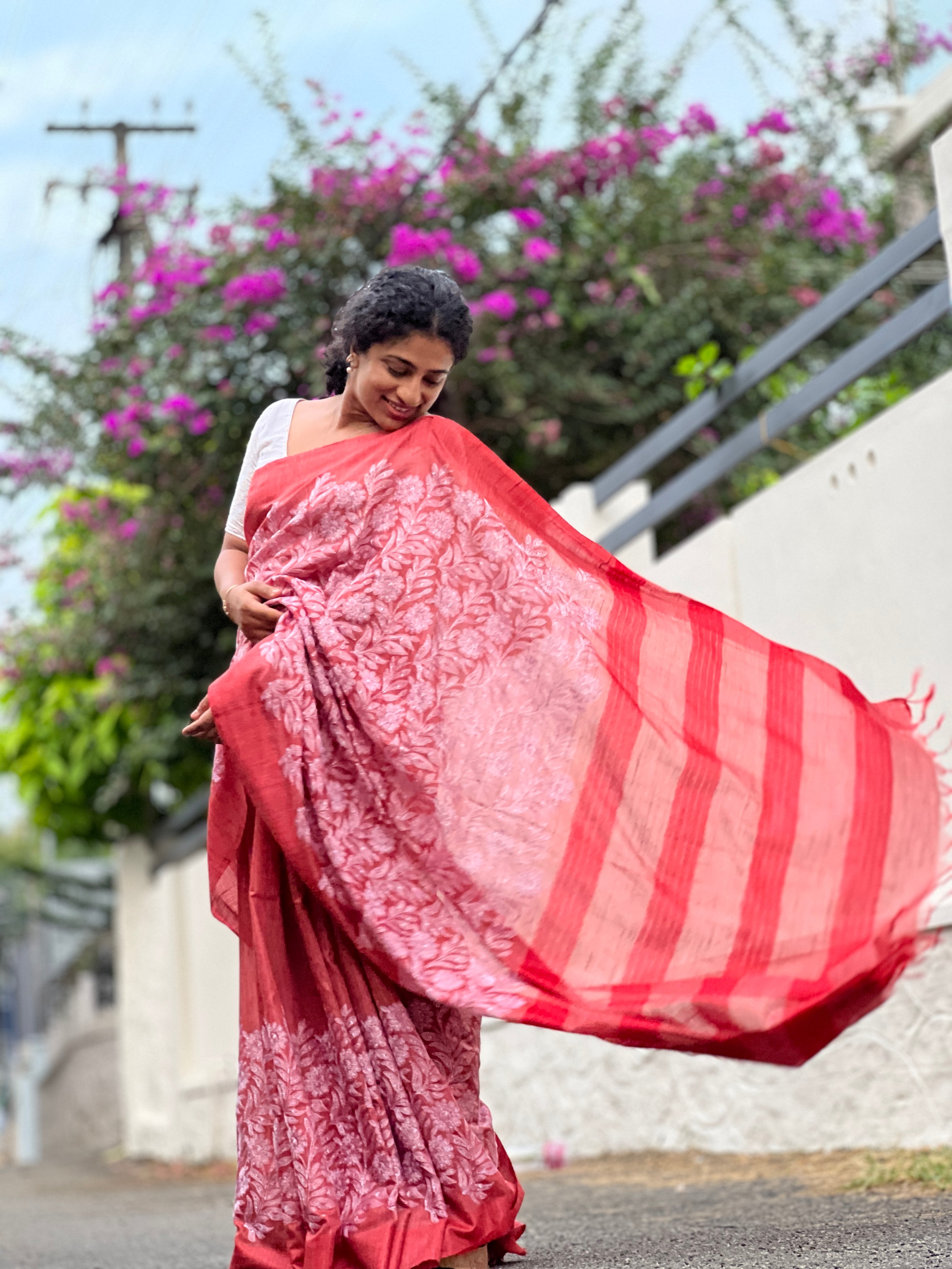 Embroidery Design Bhagalpuri Linen Saree | NHH199