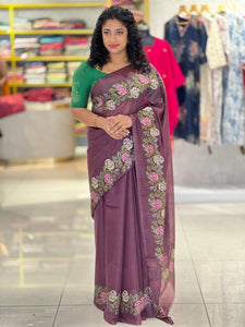 Floral Cross Stitch Embroidered Silky Kota Saree | NHH466