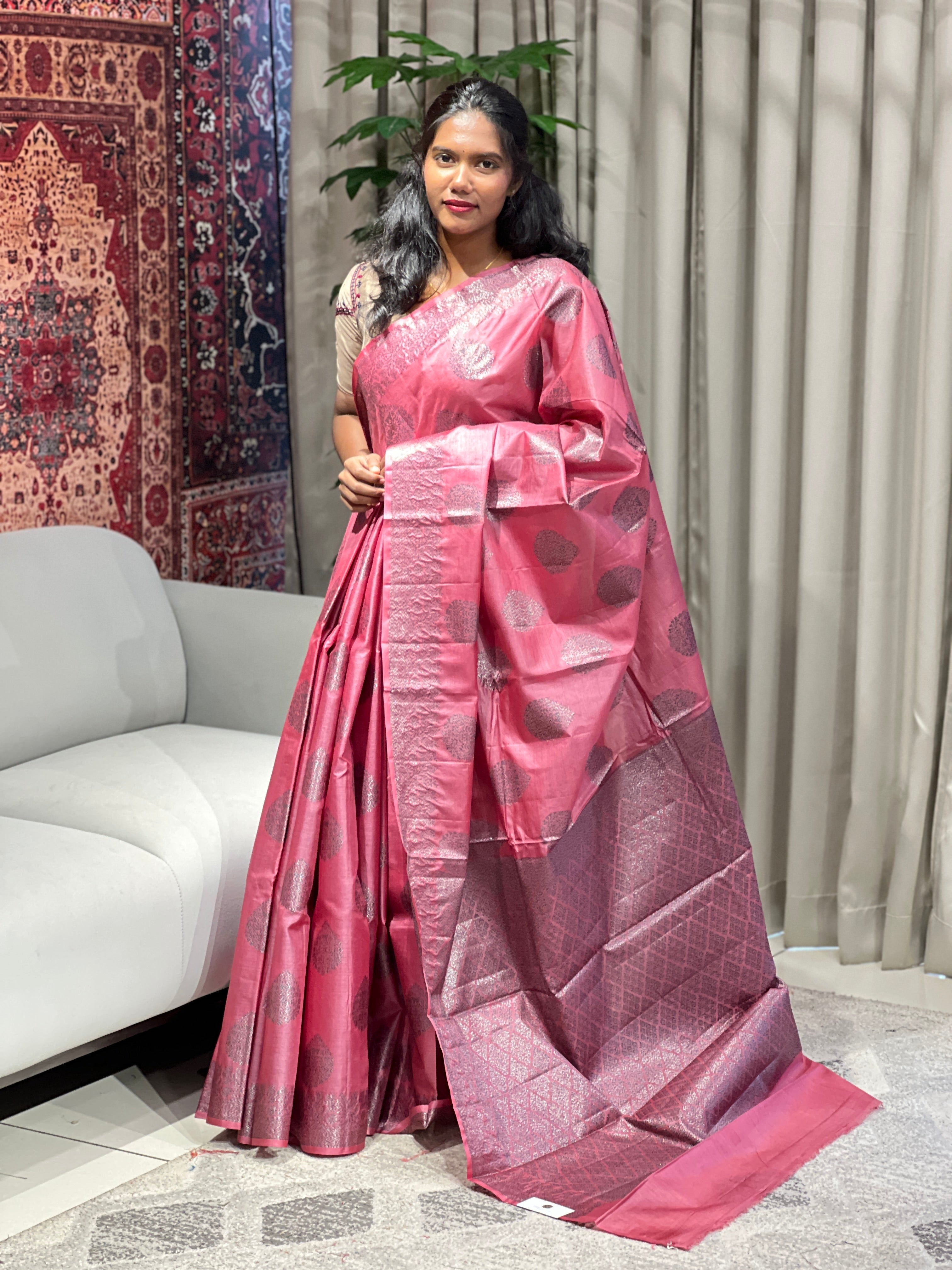 Scattered Buta Detailed Tussar Banarasi Saree | YNG624