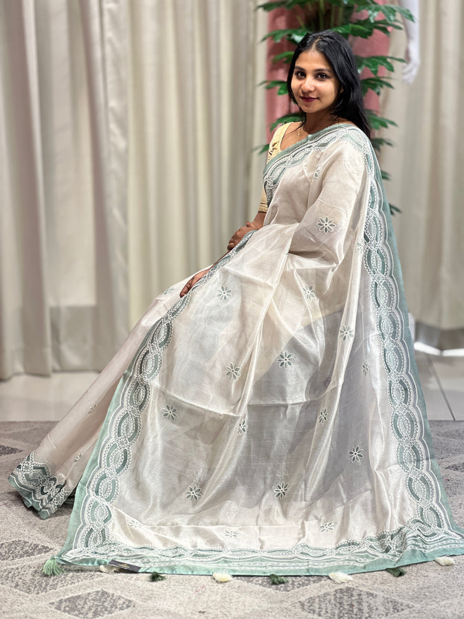 Digital Print With Embroidery Highlighted Organza Saree | BLD1106
