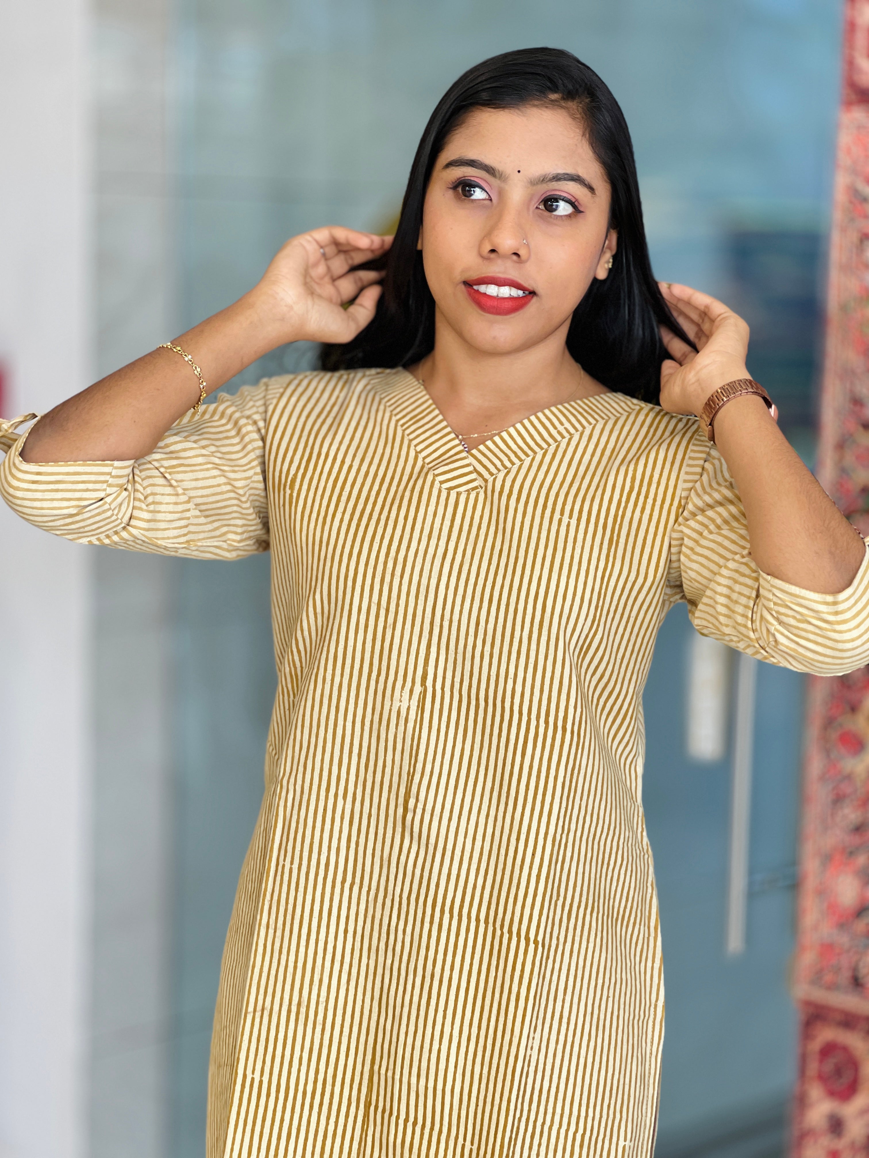 Stripe Patterned Cotton Kurta | RMLA106