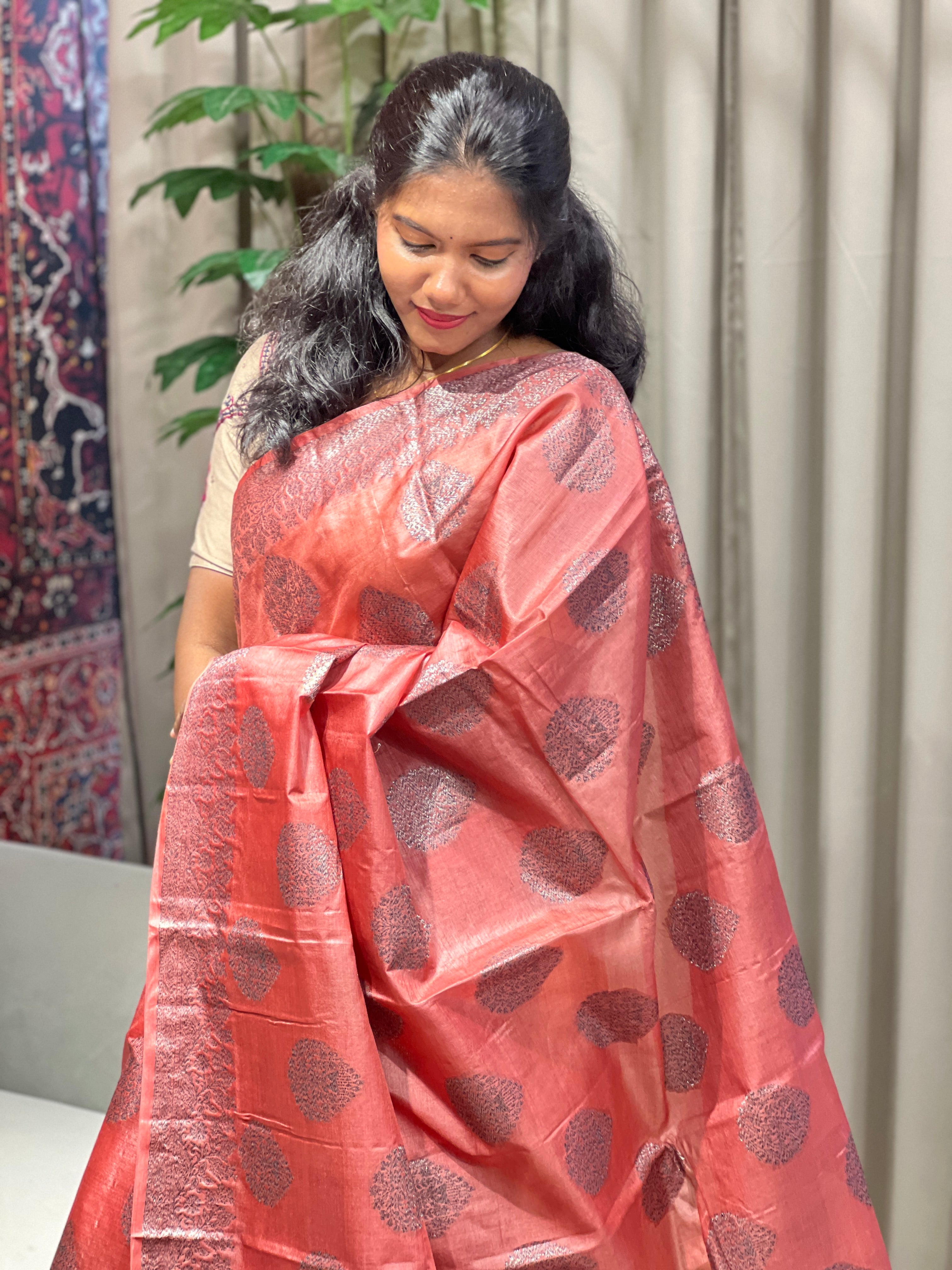 Scattered Buta Detailed Tussar Banarasi Saree | YNG623