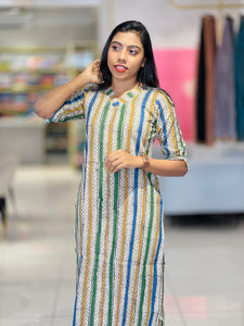Stripe & Zigzag Patterned Cotton Kurta | RMLA108