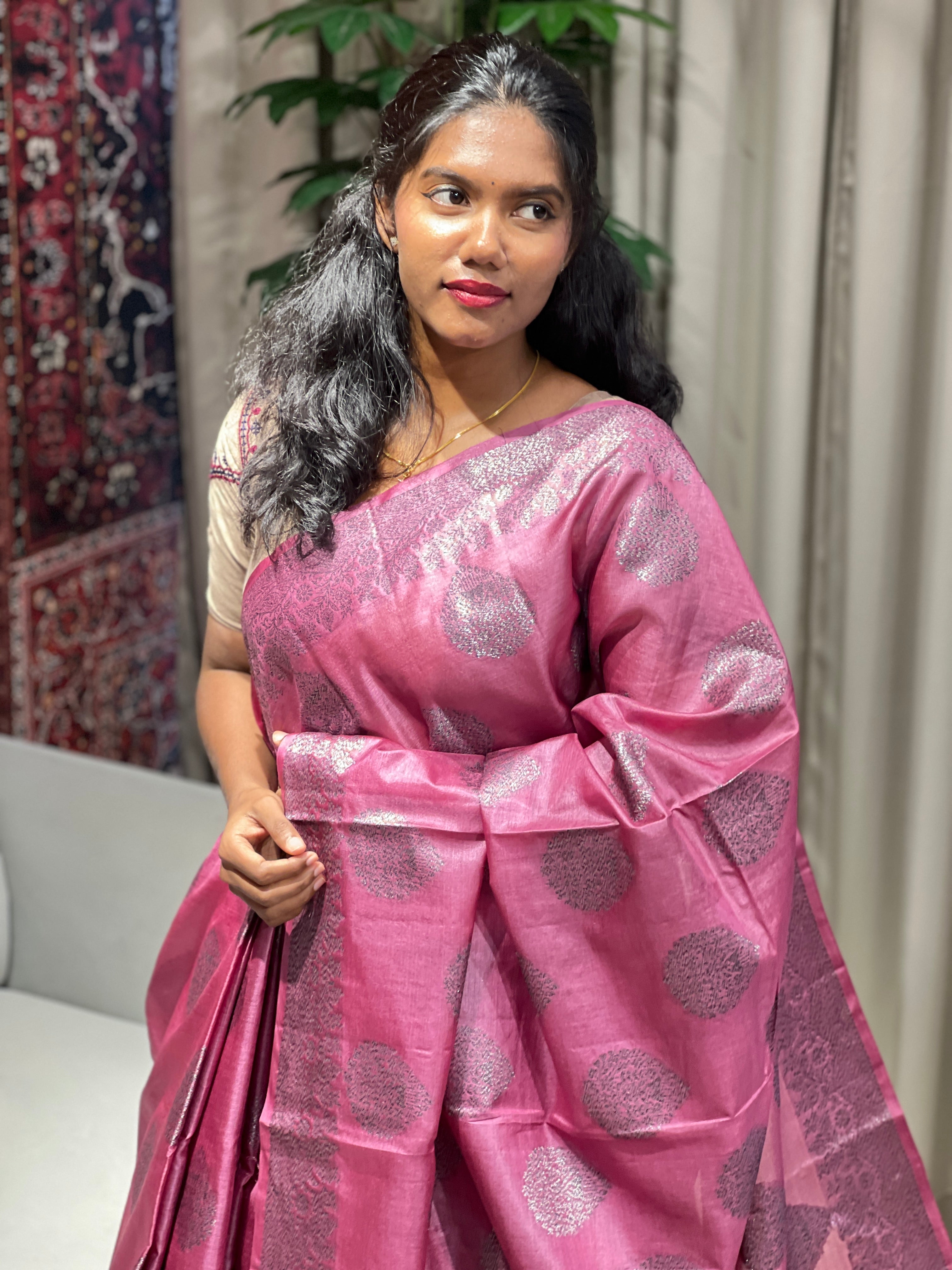 Scattered Buta Detailed Tussar Banarasi Saree | YNG625