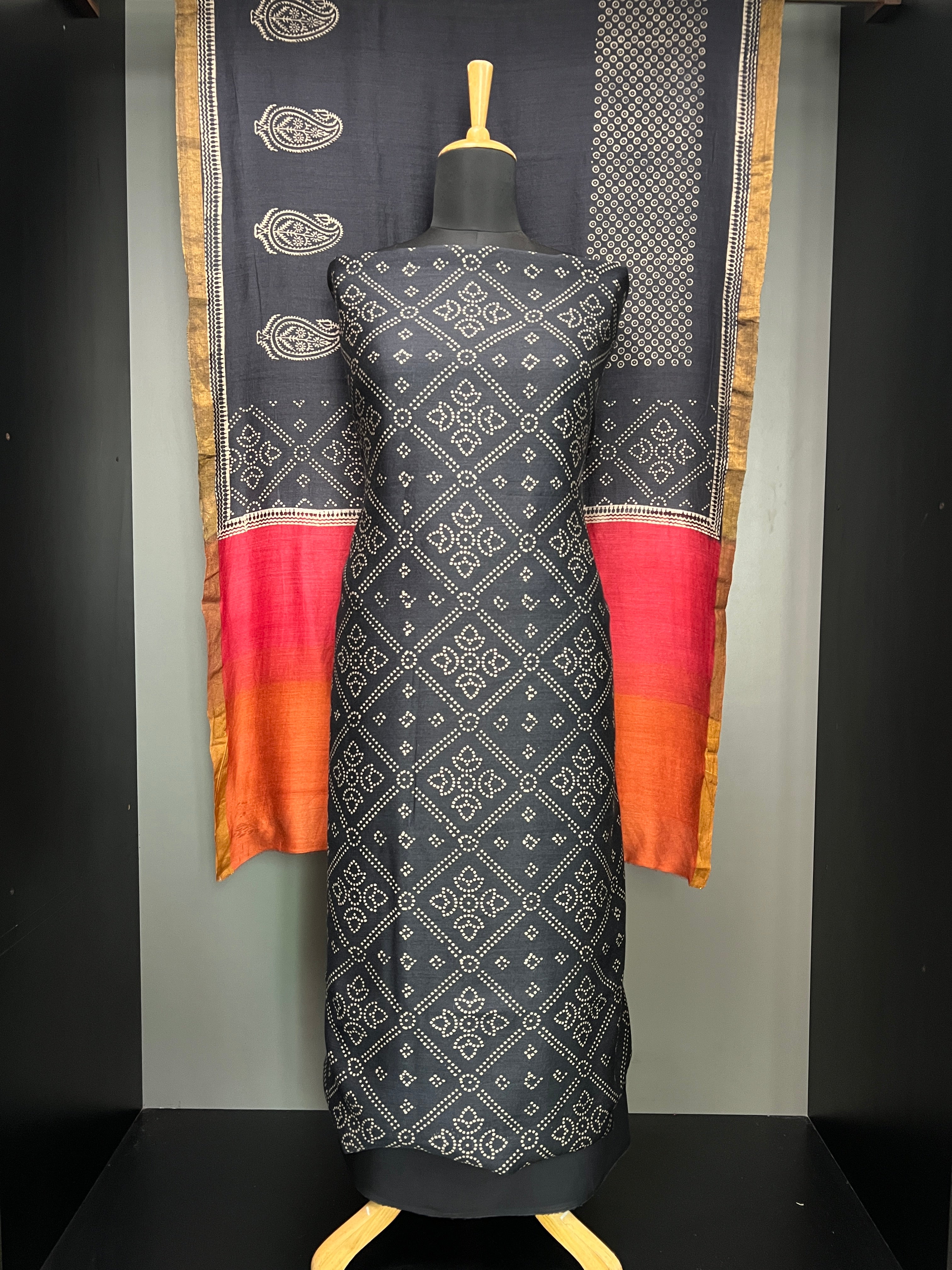 Bandhini Print Detailed Pure Tussar Salwar Set | HE214