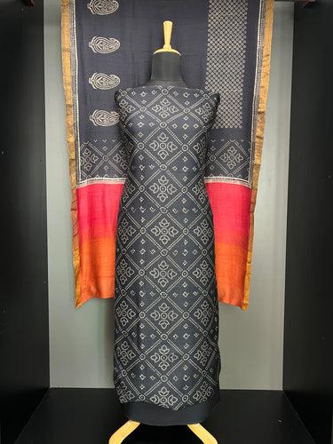 Bandhini Print Detailed Pure Tussar Salwar Set | HE214