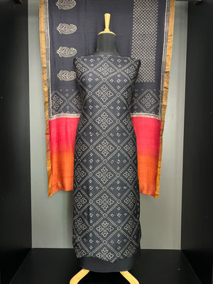 Bandhini Print Detailed Pure Tussar Salwar Set | HE214