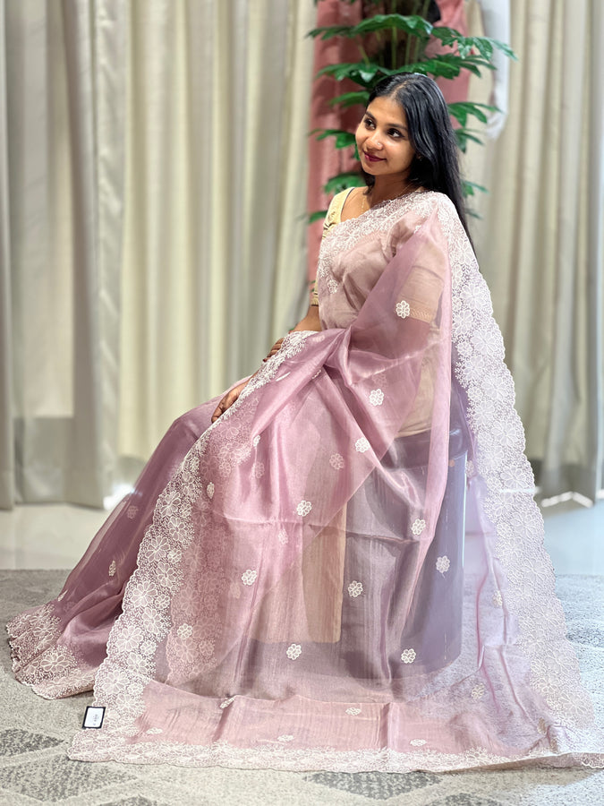 Machine Embroidery Tissue Organza Saree  | BLD1145