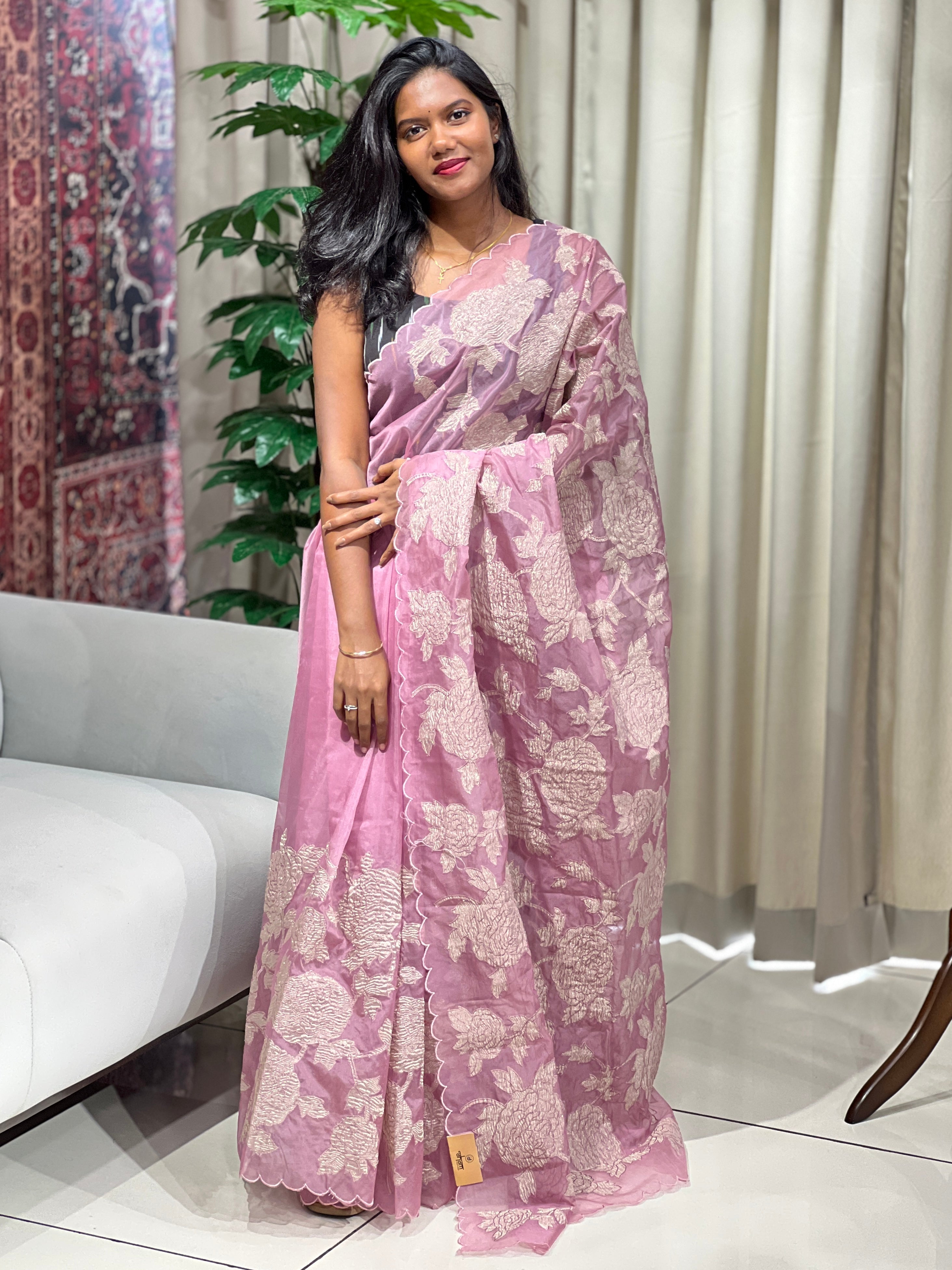 Applique Work Detailed Organza Saree | MM363