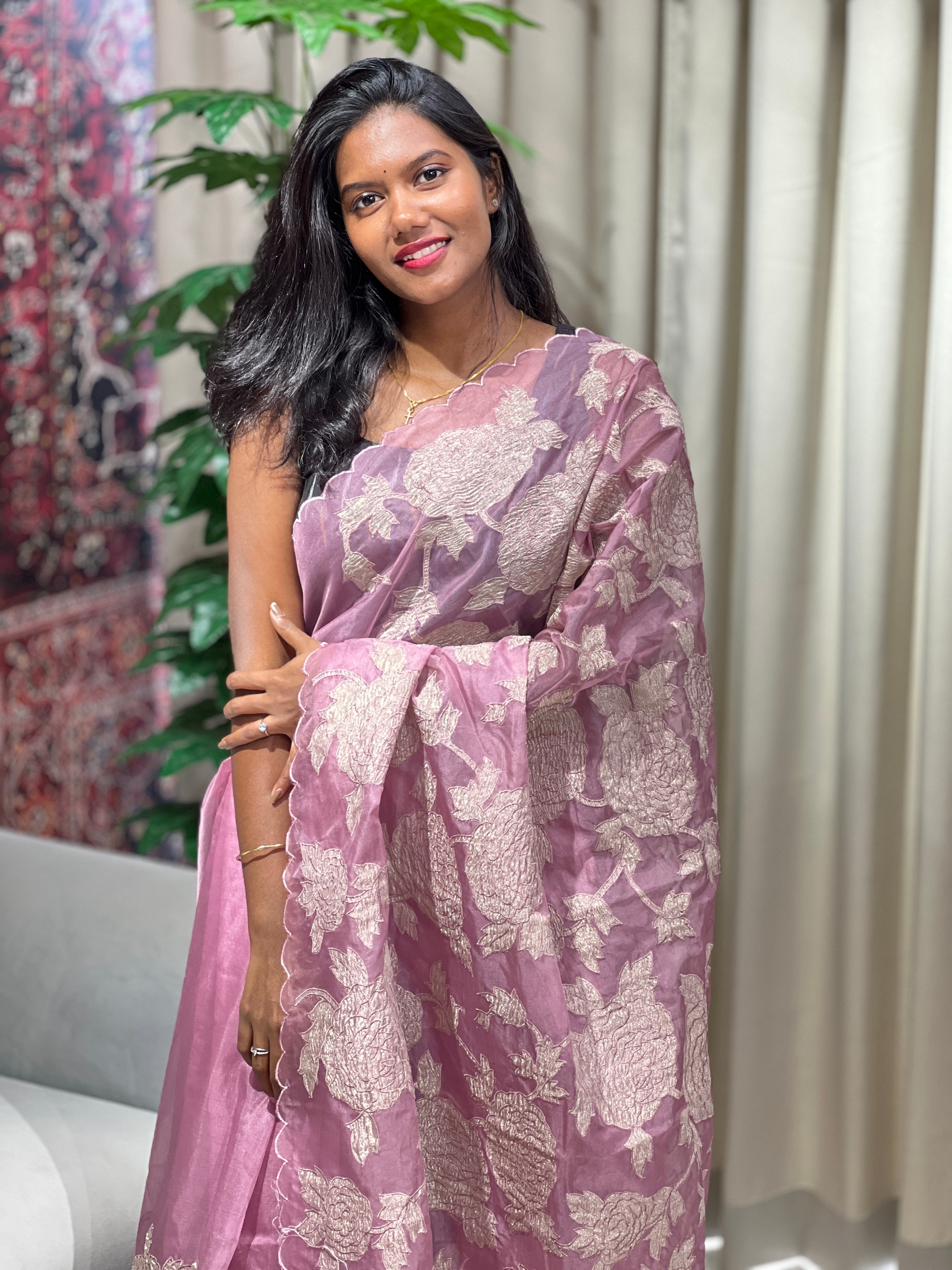 Applique Work Detailed Organza Saree | MM363