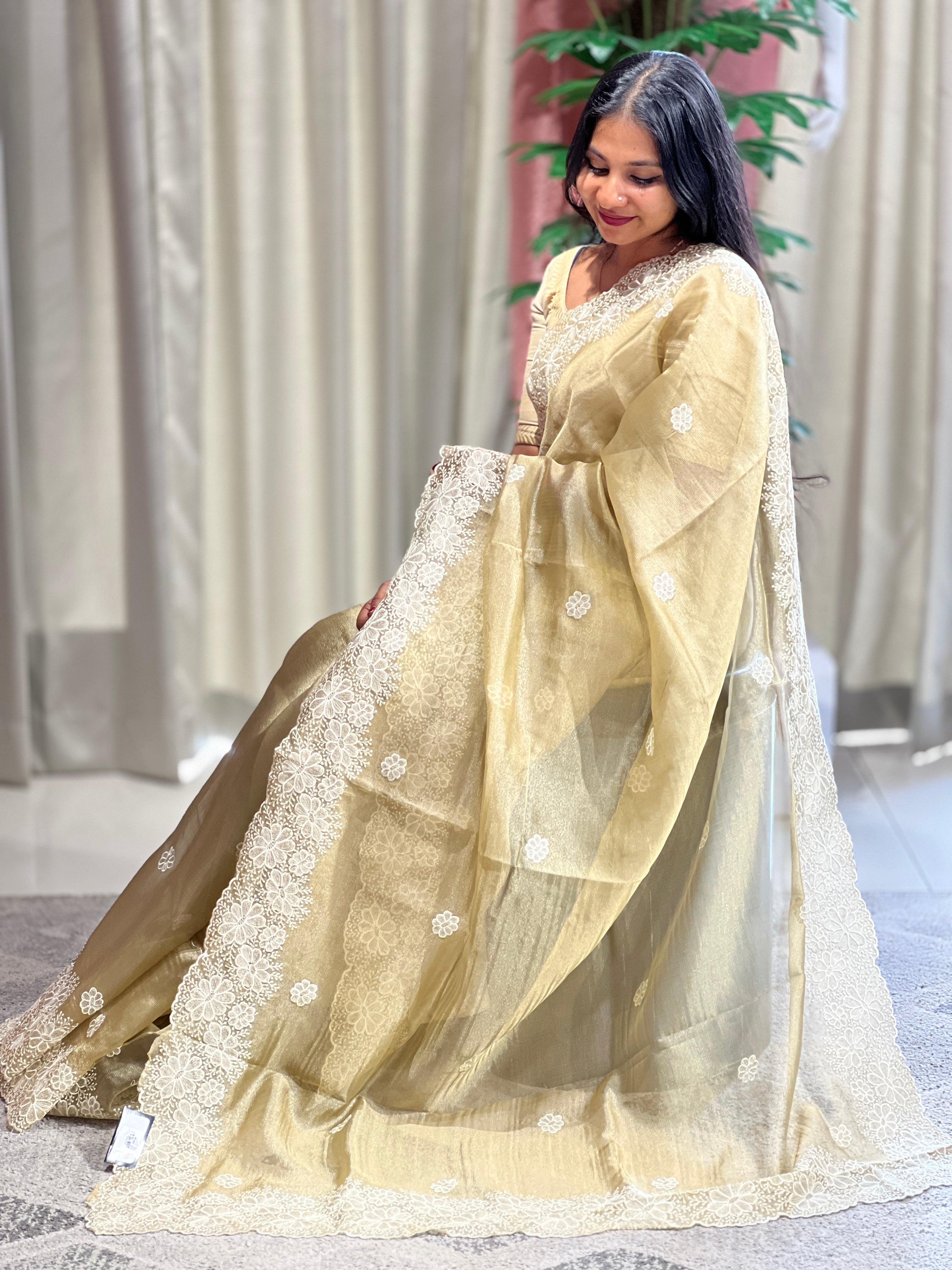 Machine Embroidery Tissue Organza Saree  |  BLD1147