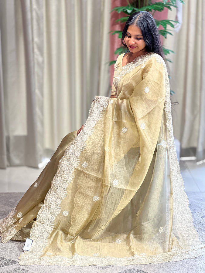 Machine Embroidery Tissue Organza Saree  |  BLD1147