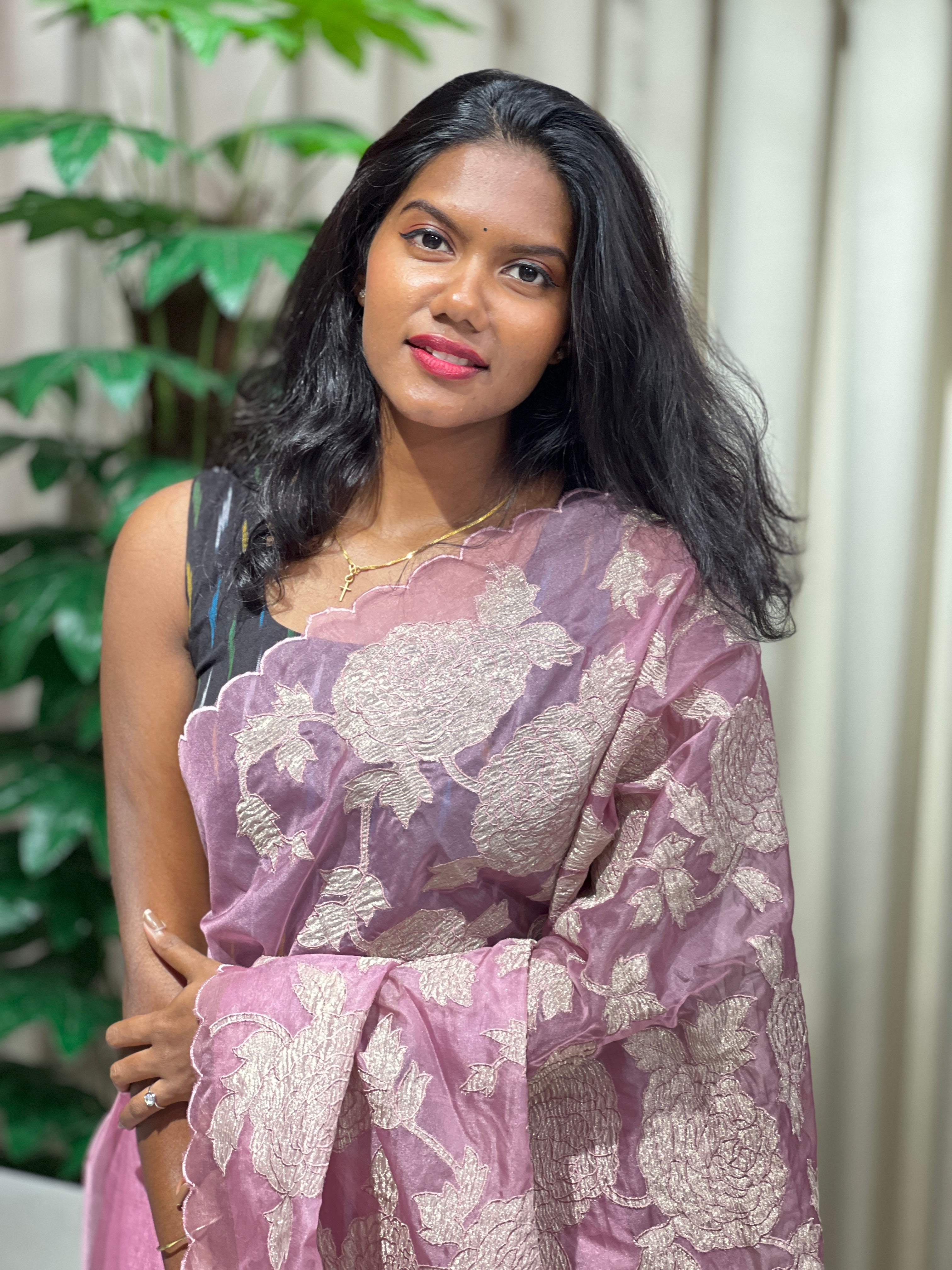 Applique Work Detailed Organza Saree | MM363