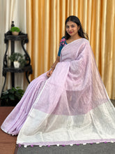 Silver Zari Border Linen Saree | DLS306