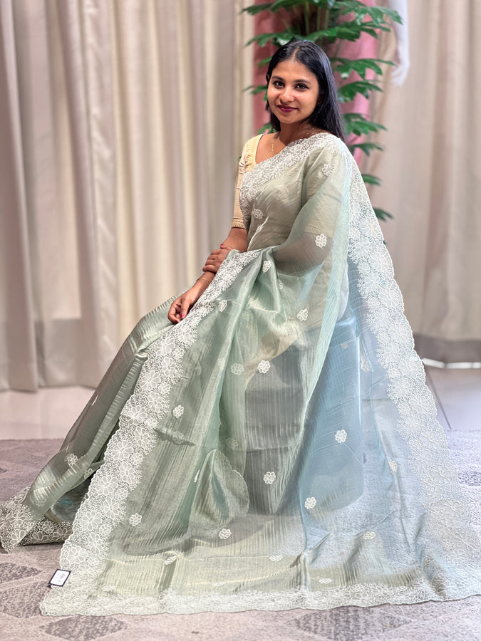 Machine Embroidery Tissue Organza Saree | BLD1144