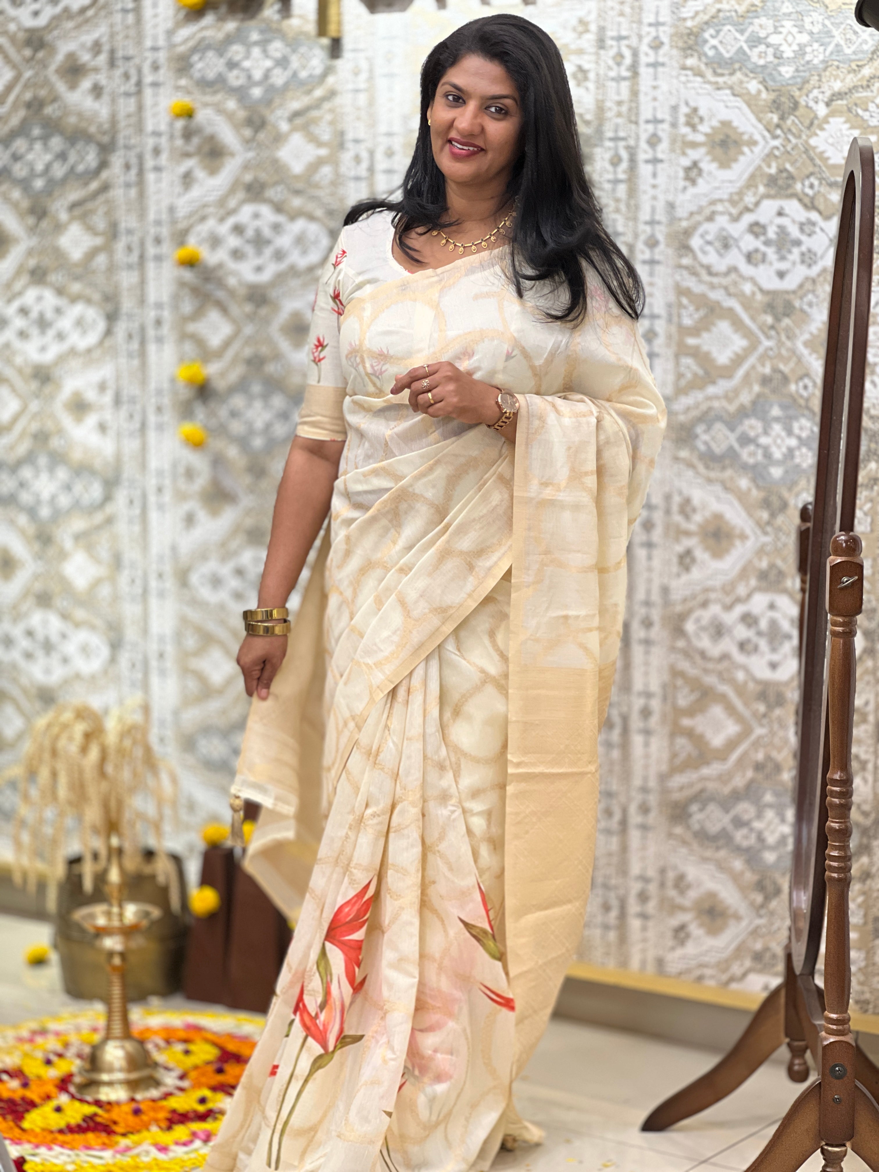Floral Digital Printed Pattern Chanderi Finish Saree | HT492