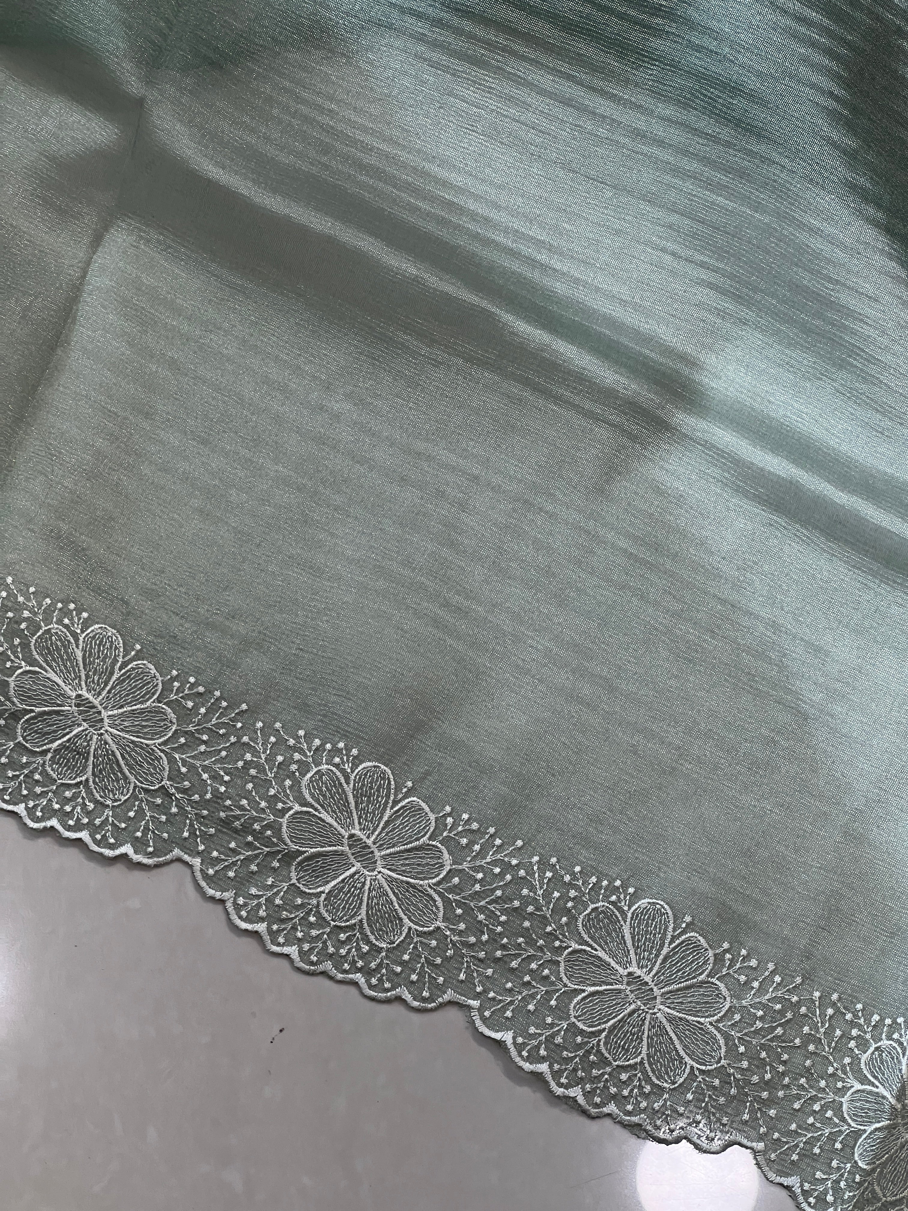 Machine Embroidery Tissue Organza Saree | BLD1144