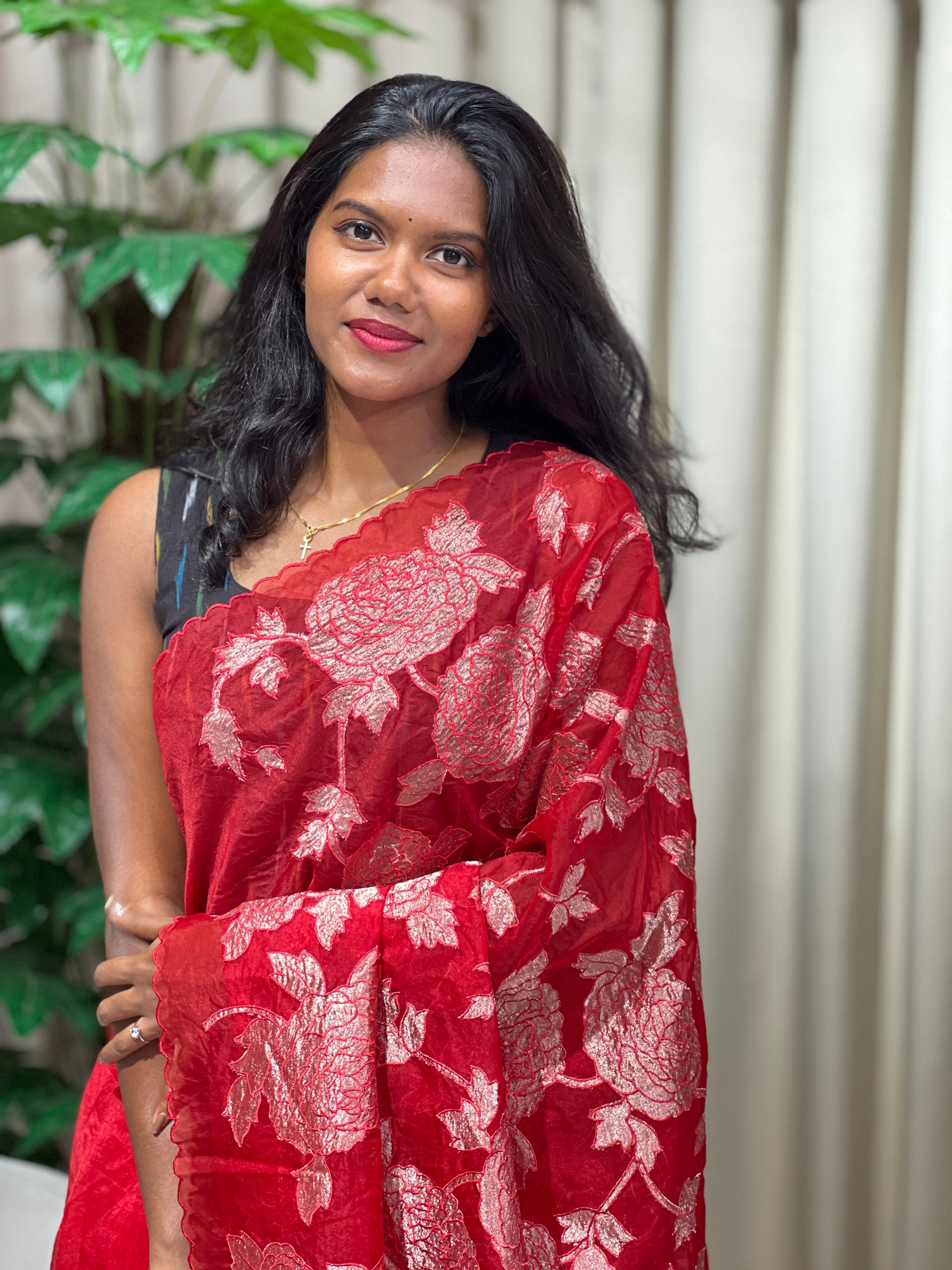 Applique Work Detailed Organza Saree | MM364