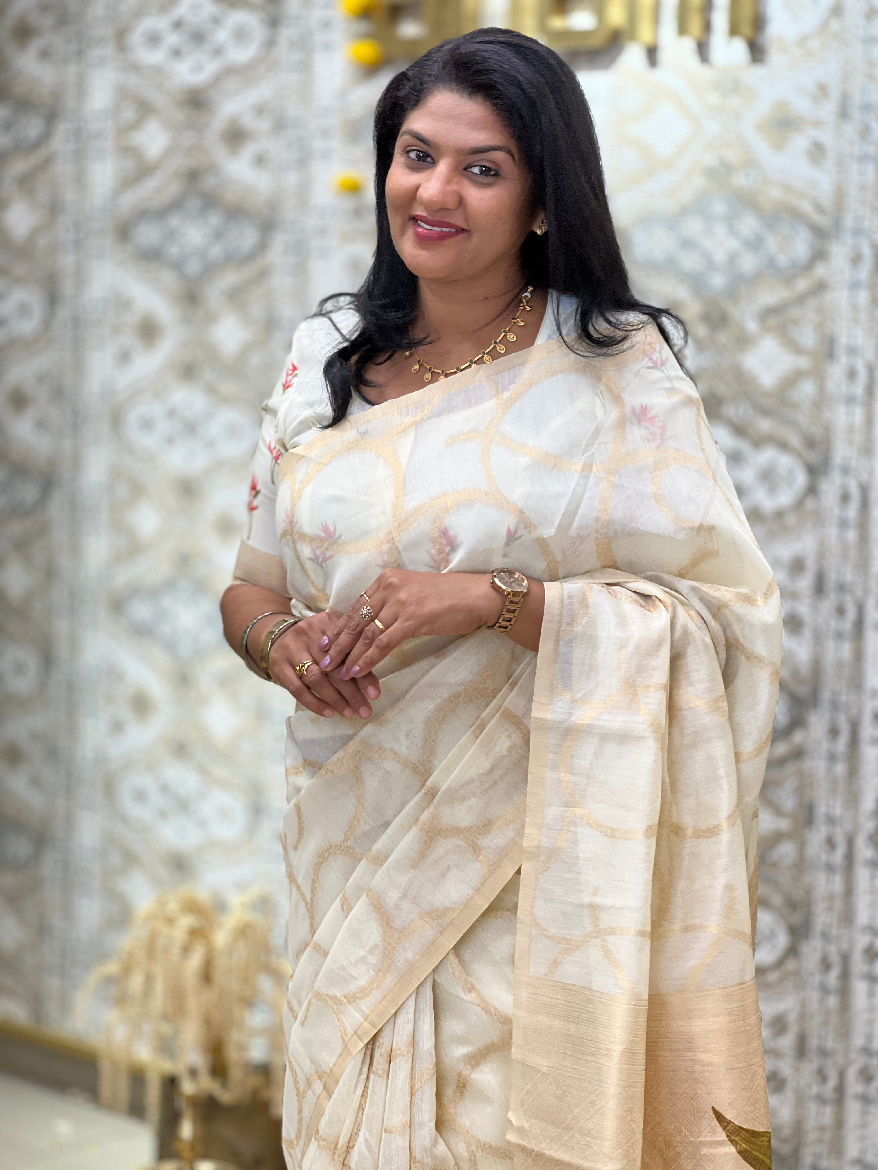 Floral Digital Printed Pattern Chanderi Finish Saree | HT492